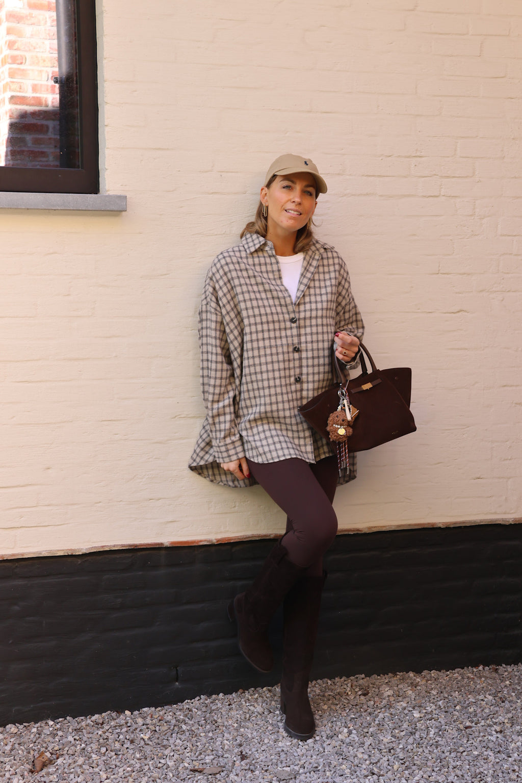 Melina geruite tuniek beige