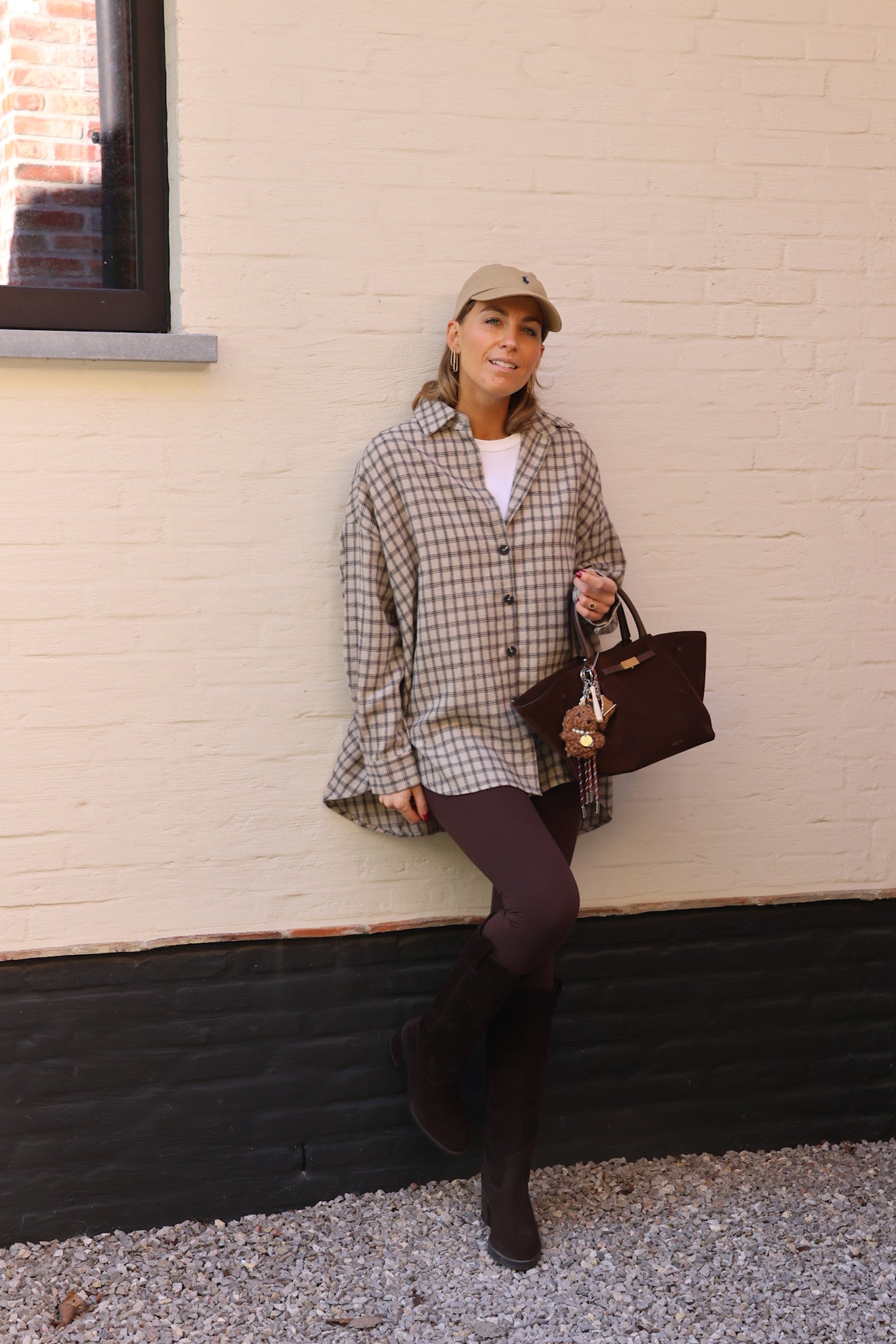 Melina geruite tuniek beige