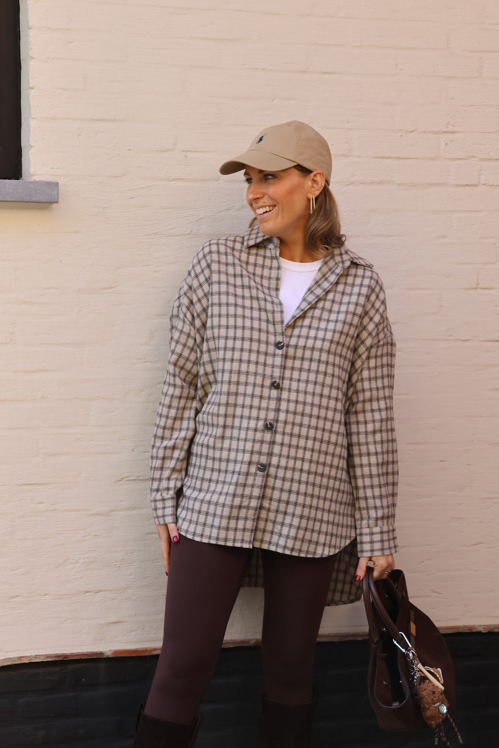 Melina geruite tuniek beige