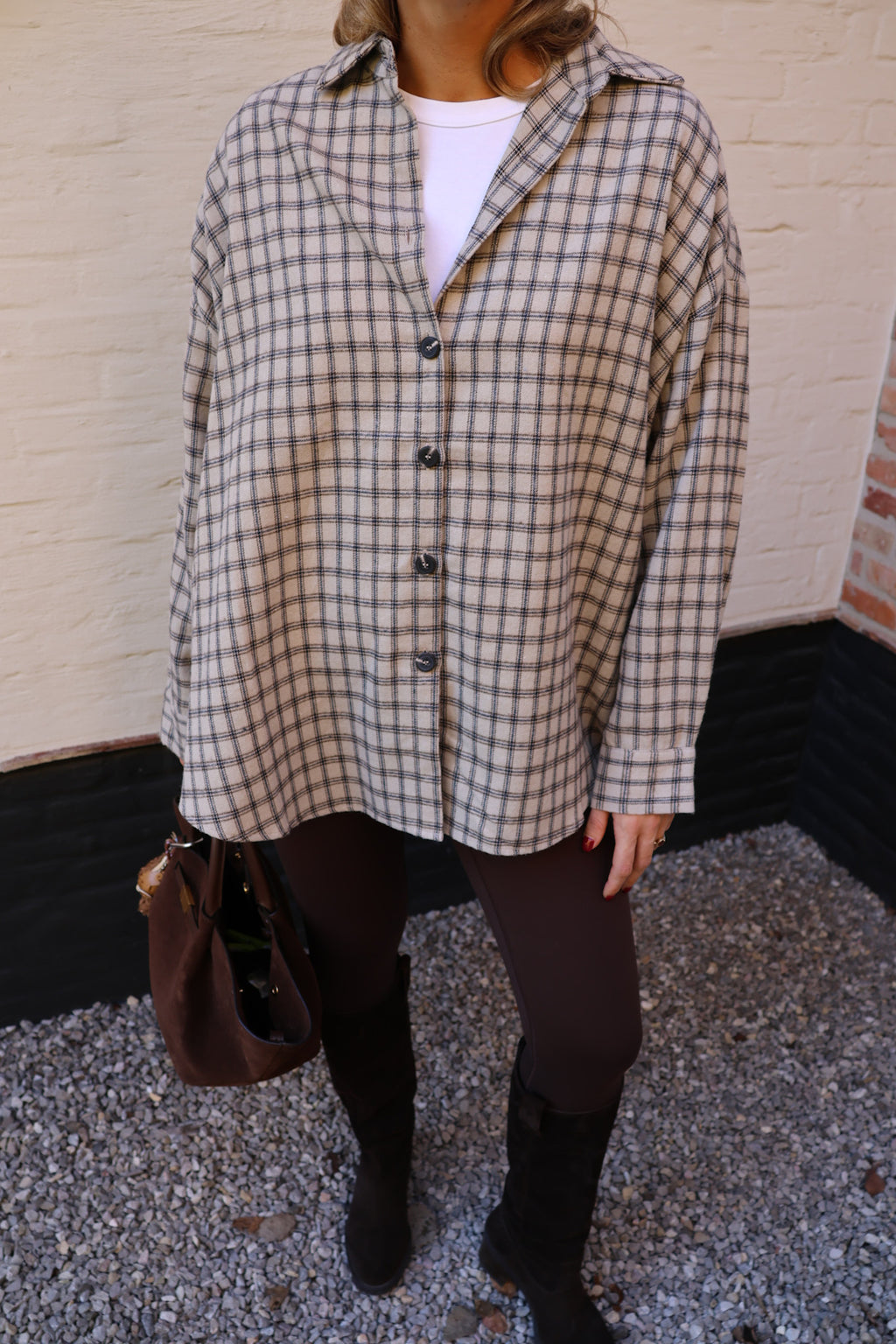 Melina geruite tuniek beige