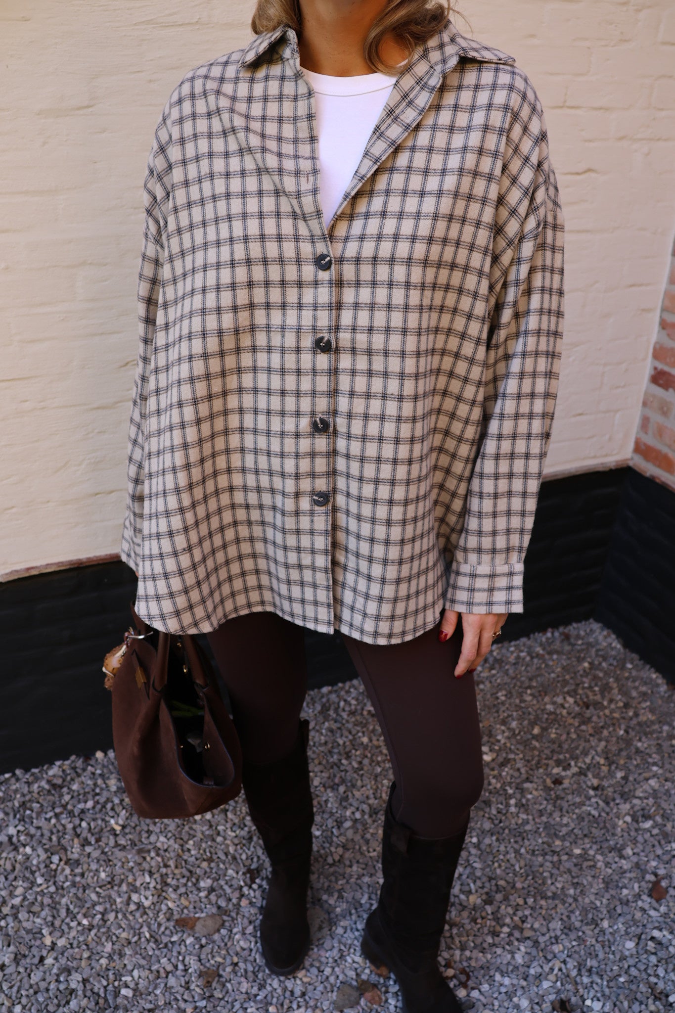 Melina geruite tuniek beige