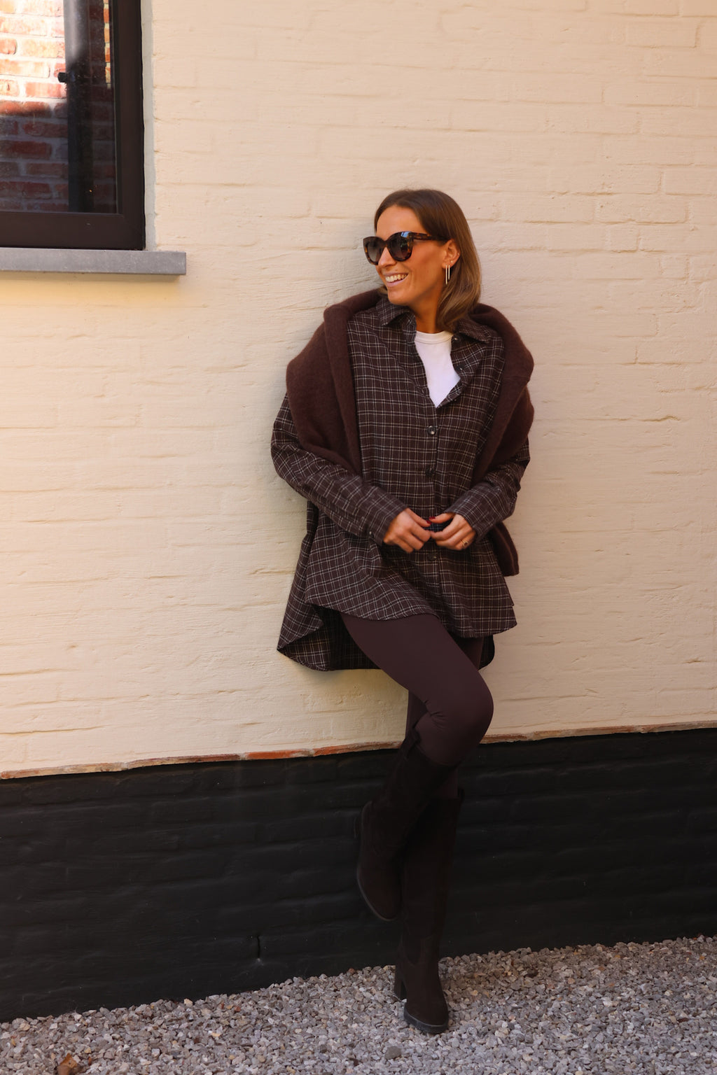 Melina geruite tuniek choco