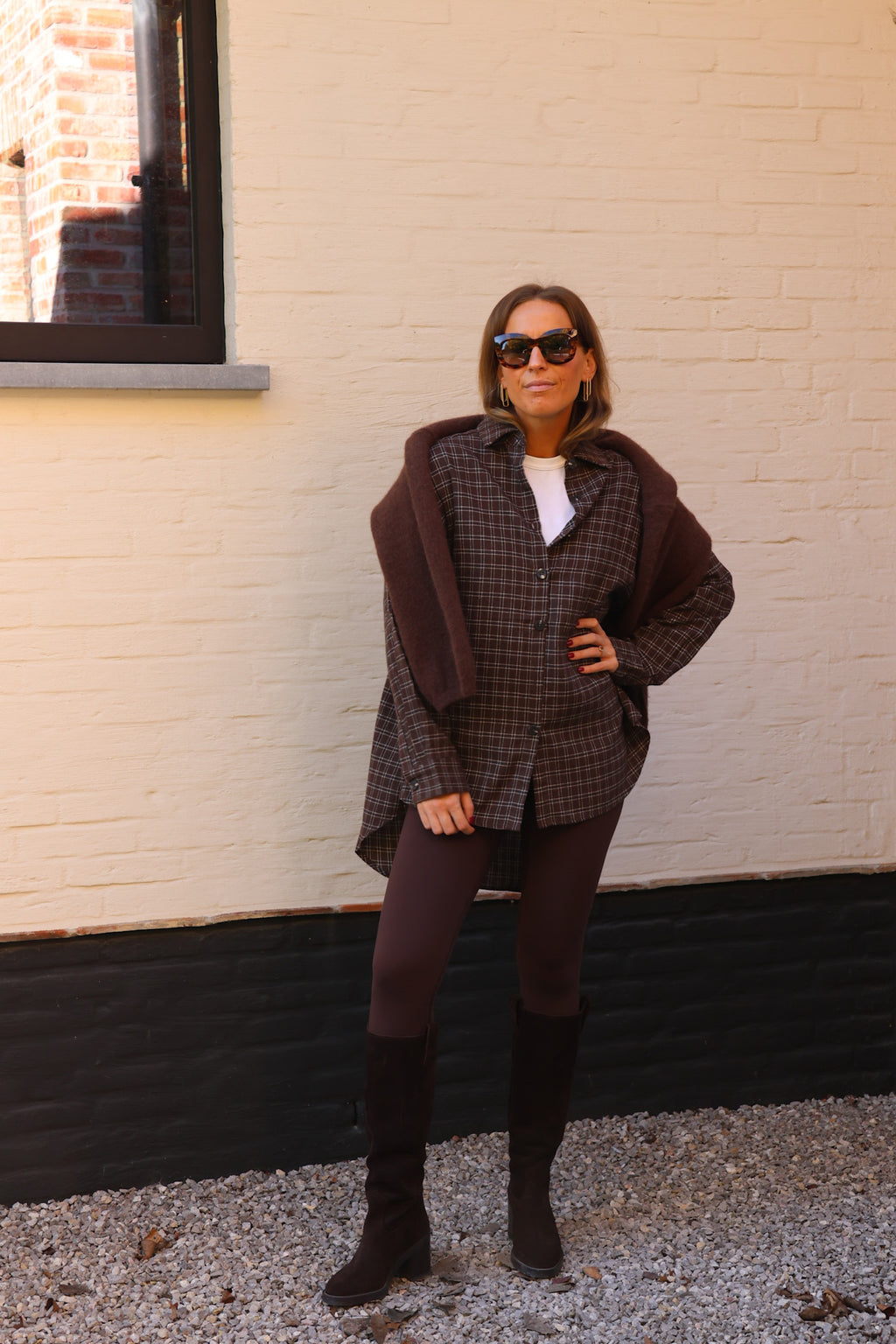 Melina geruite tuniek choco