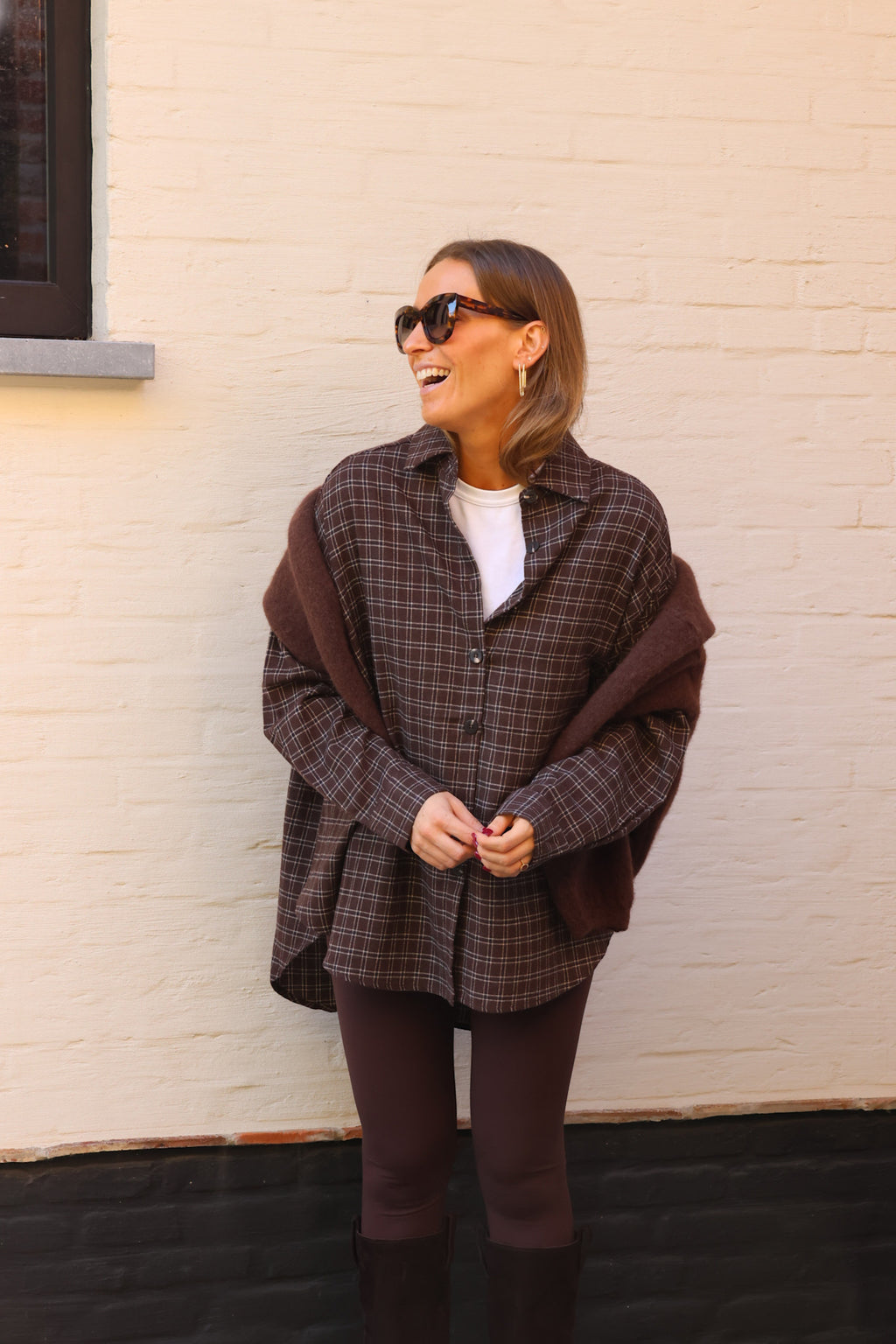 Melina geruite tuniek choco