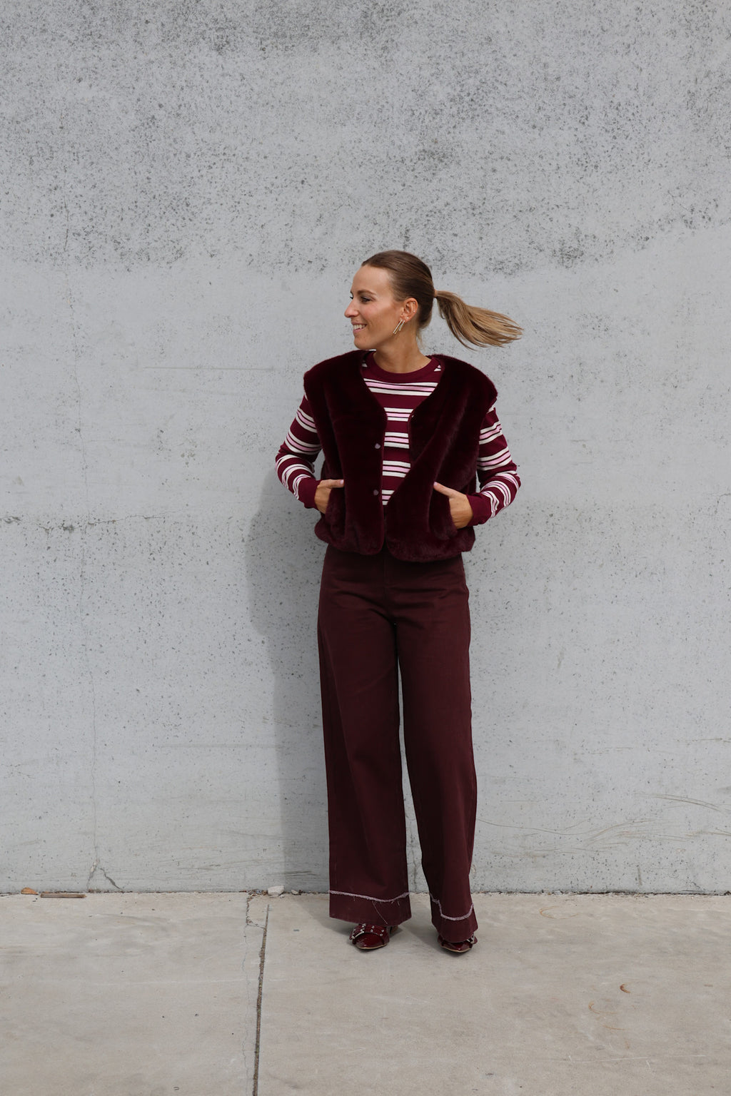 Winnie gestreept pulletje bordeaux
