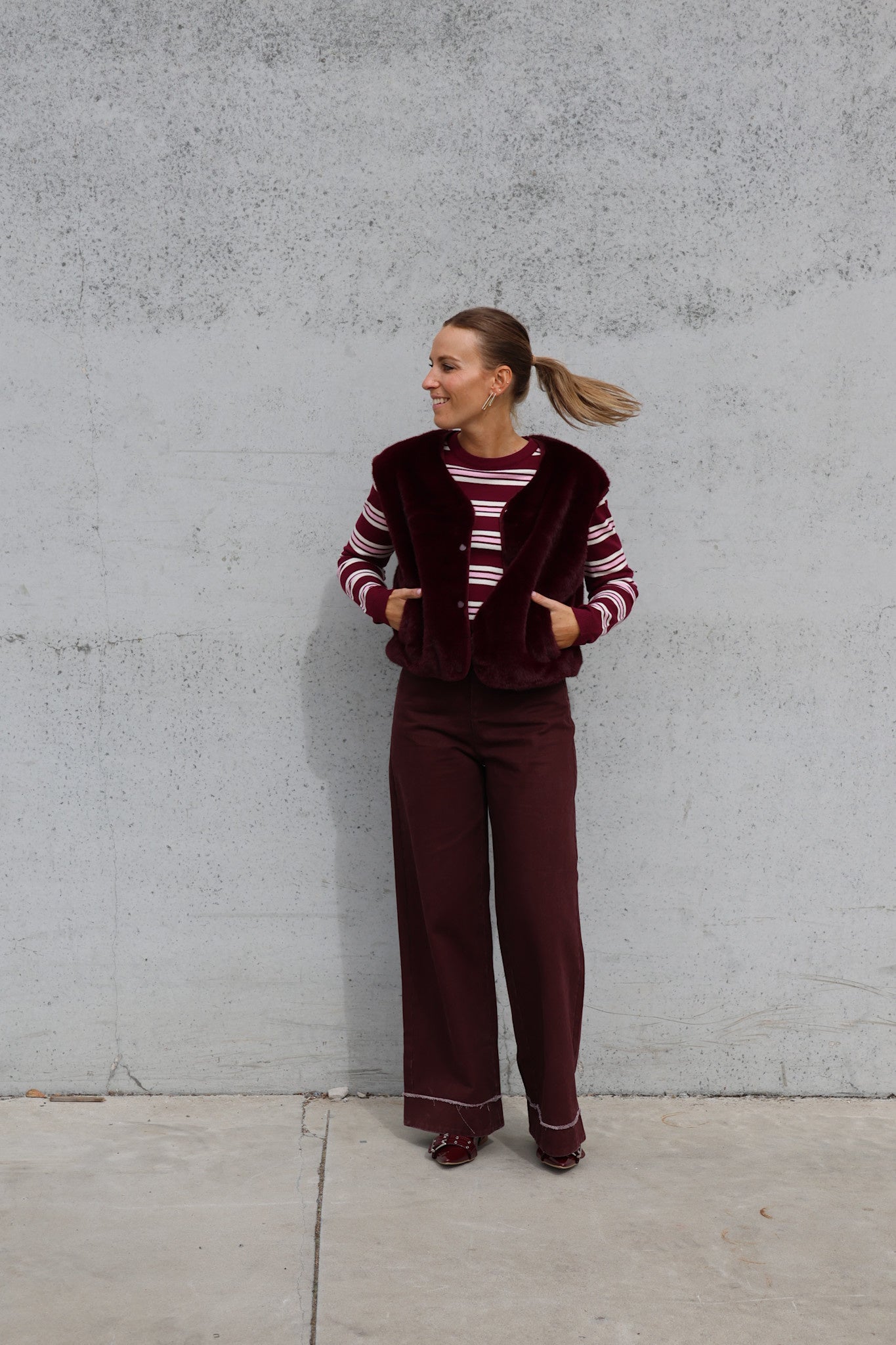 Winnie gestreept pulletje bordeaux