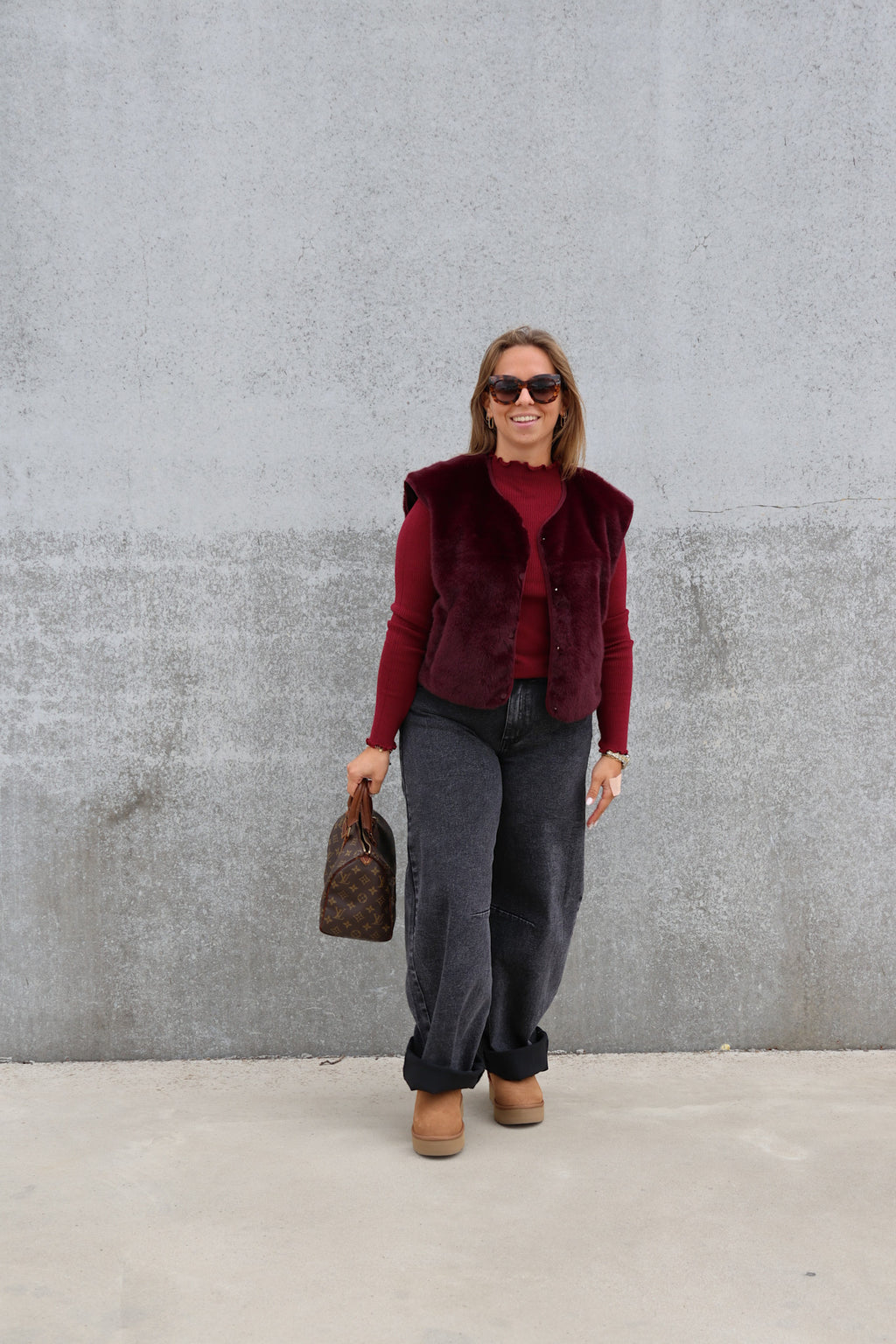 Faux fur vestje bordeaux