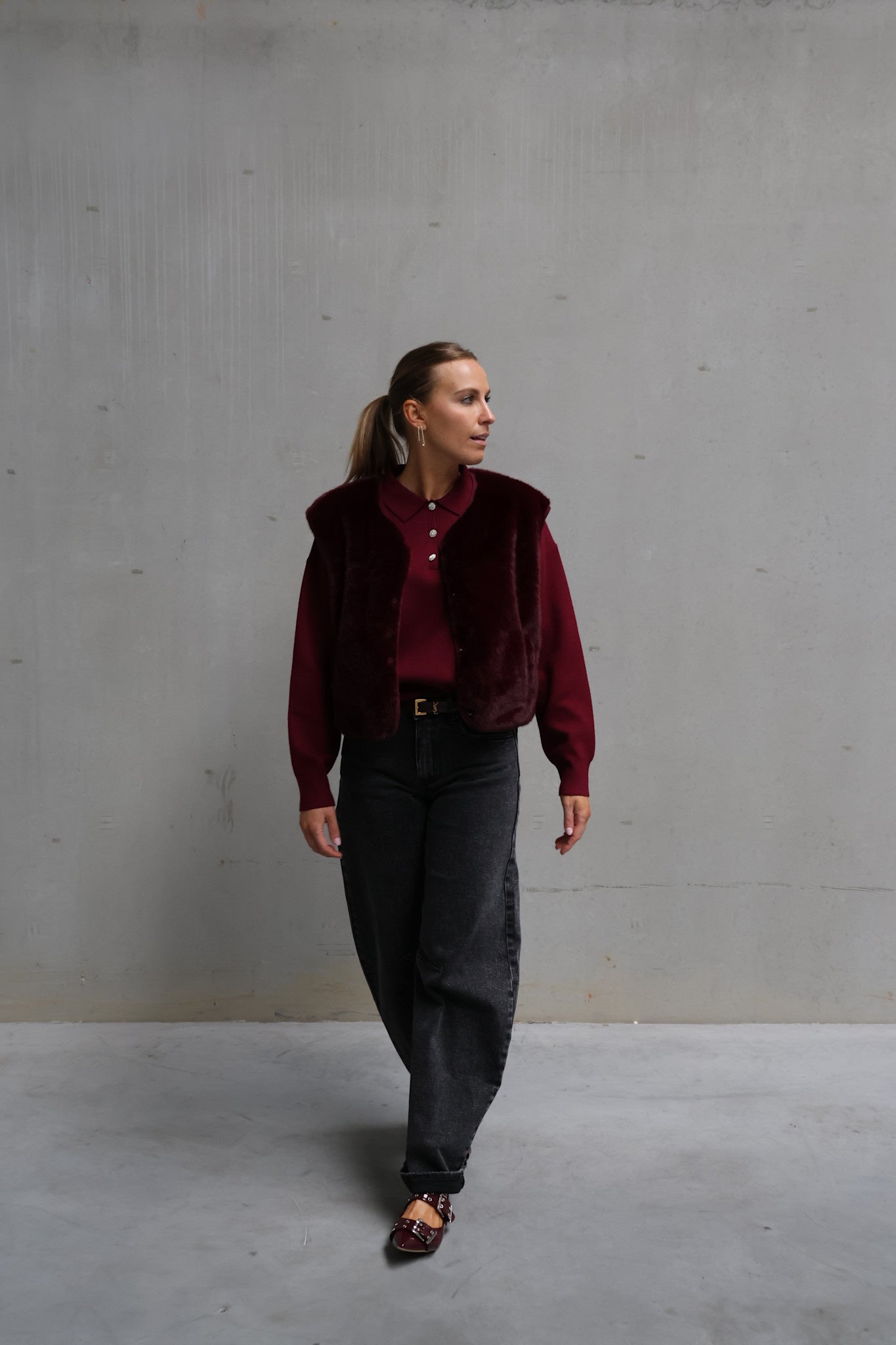 Faux fur vestje bordeaux