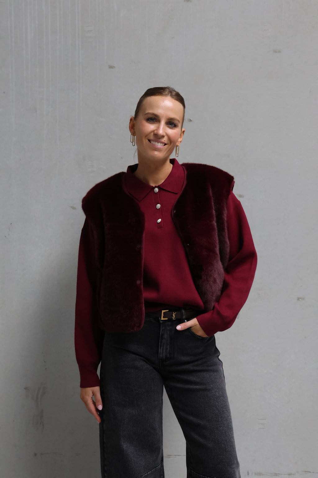 Faux fur vestje bordeaux