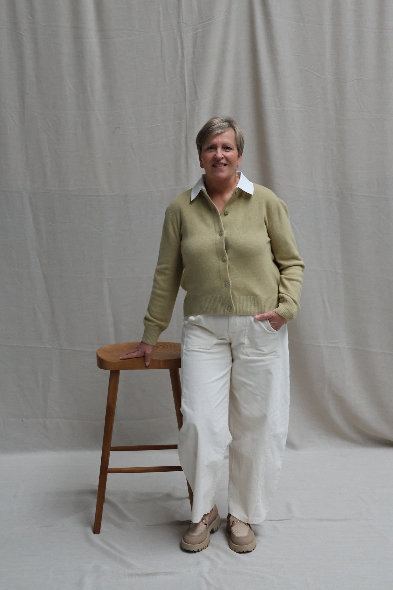 Chantal detail cardigan soft green