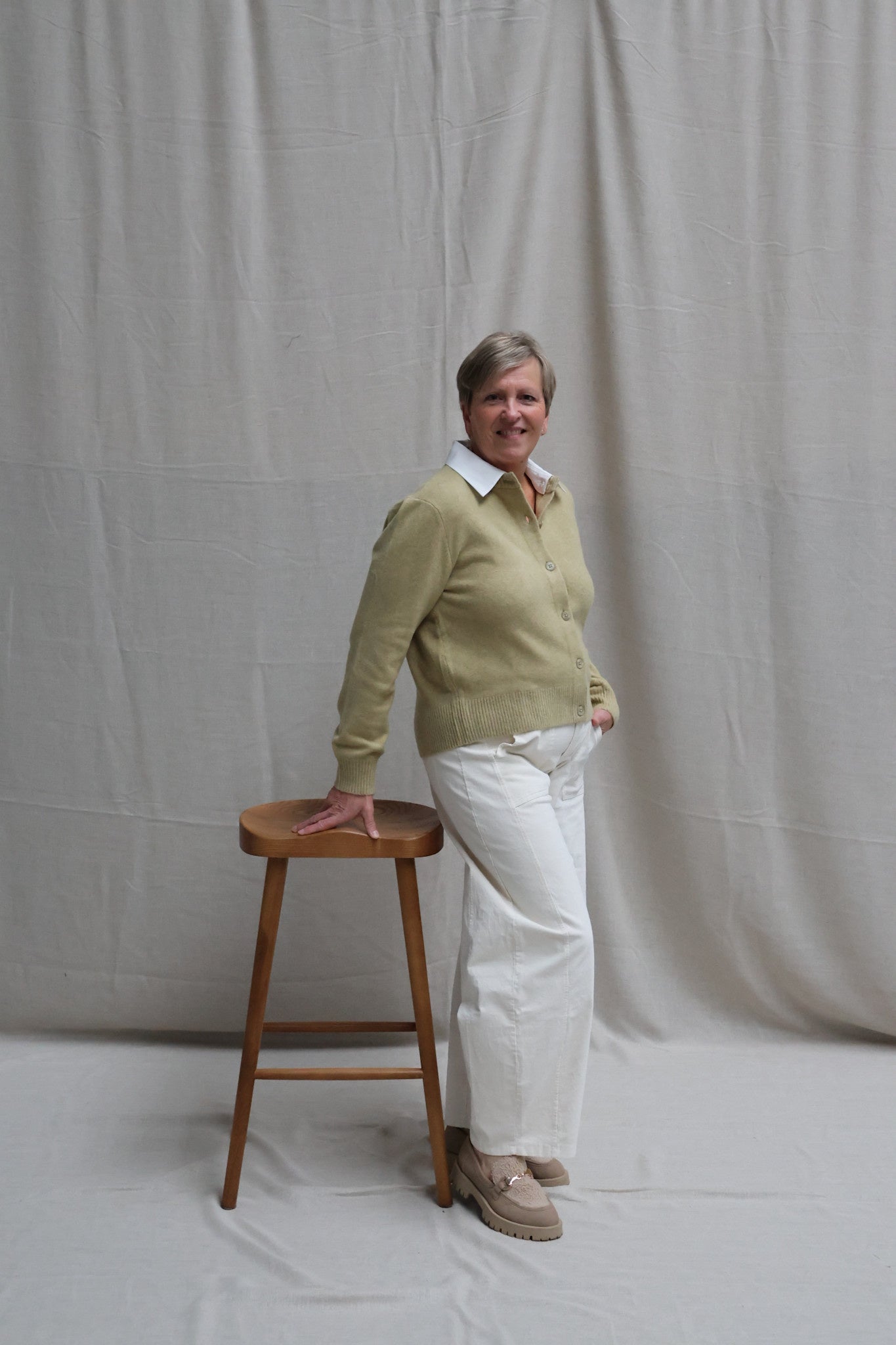 Chantal detail cardigan soft green