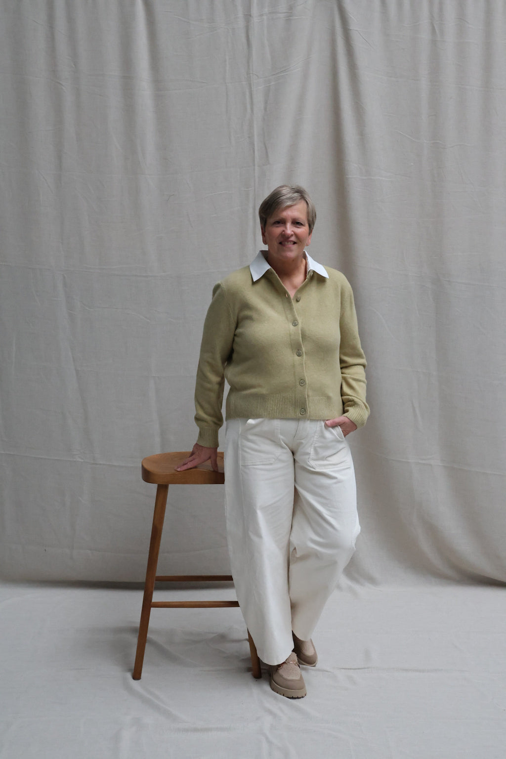 Chantal detail cardigan soft green