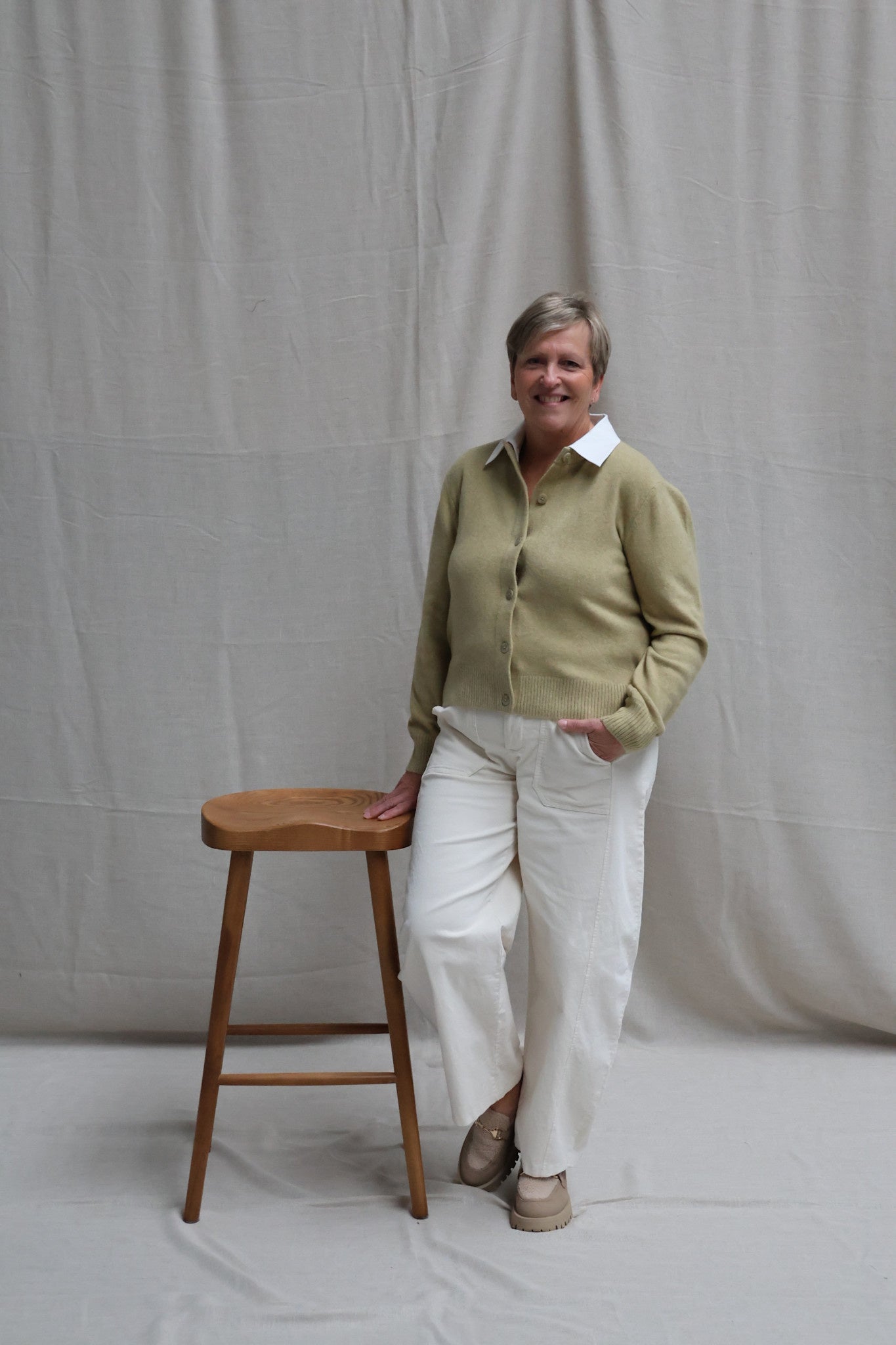 Chantal detail cardigan soft green