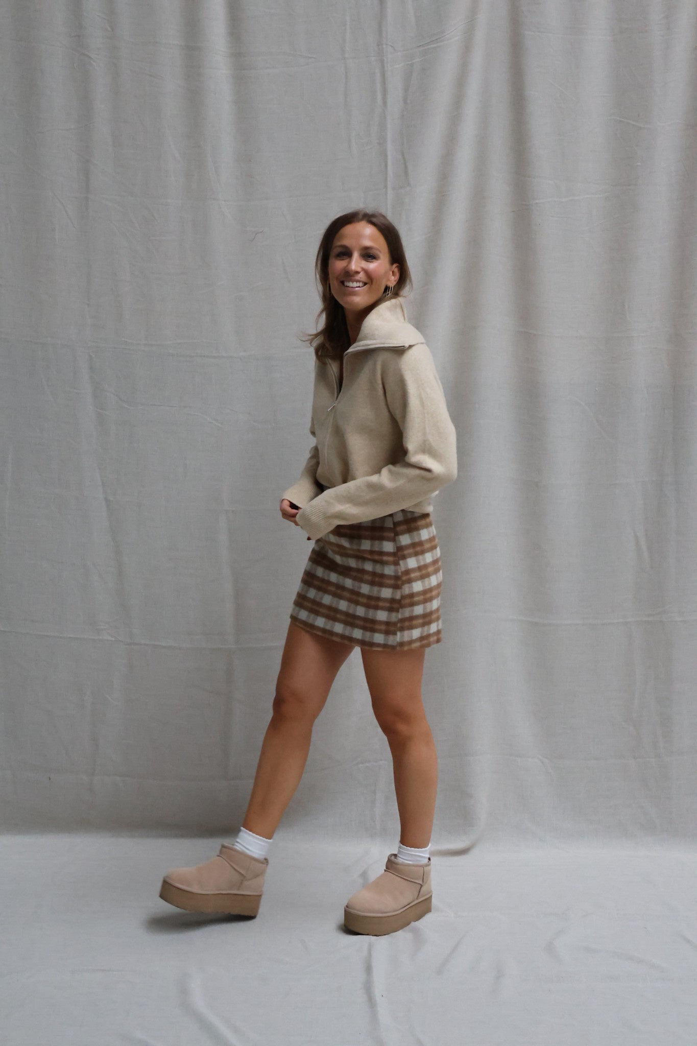 Audrey zipper cardigan soft camel