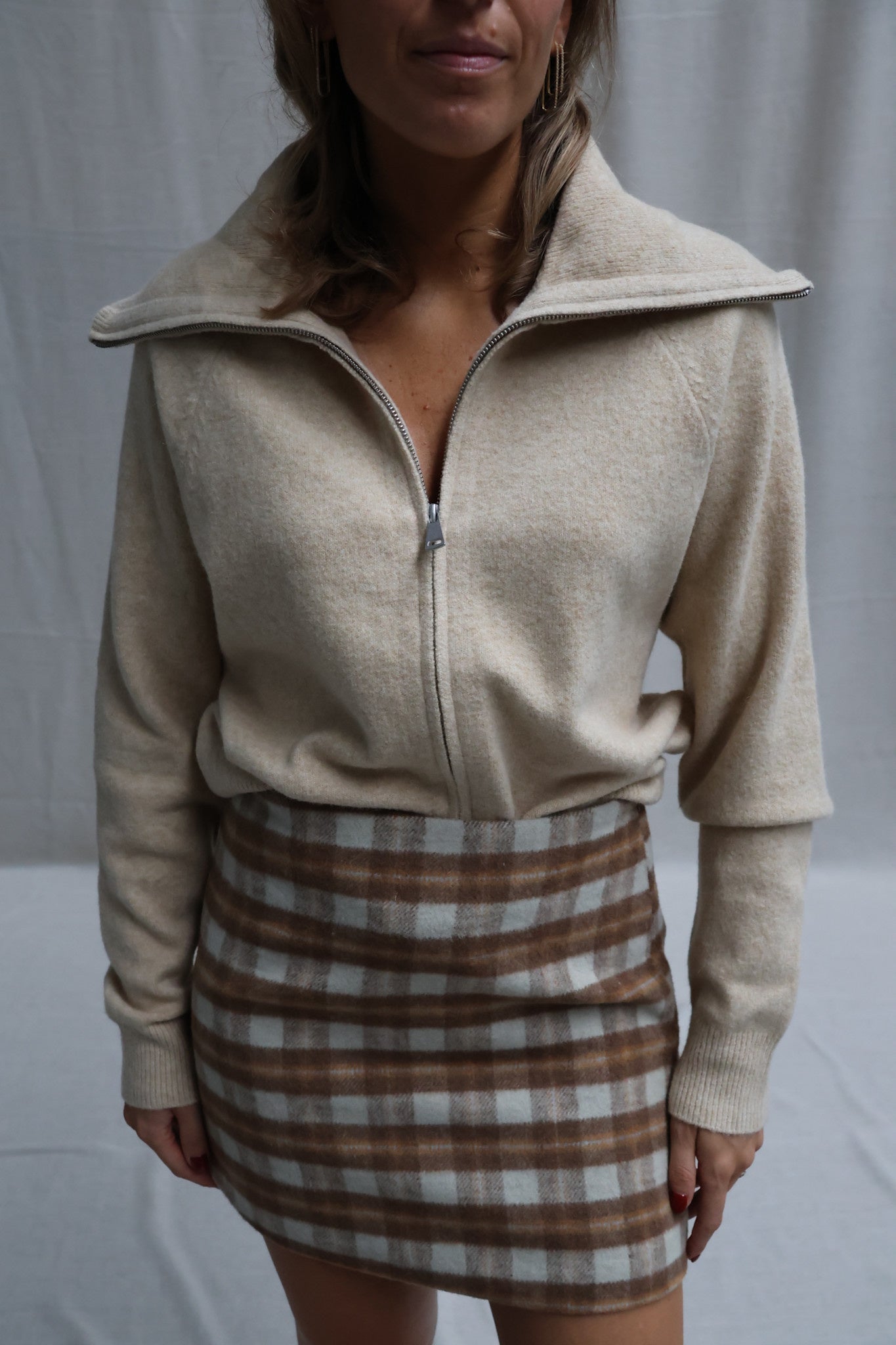 Audrey zipper cardigan soft camel