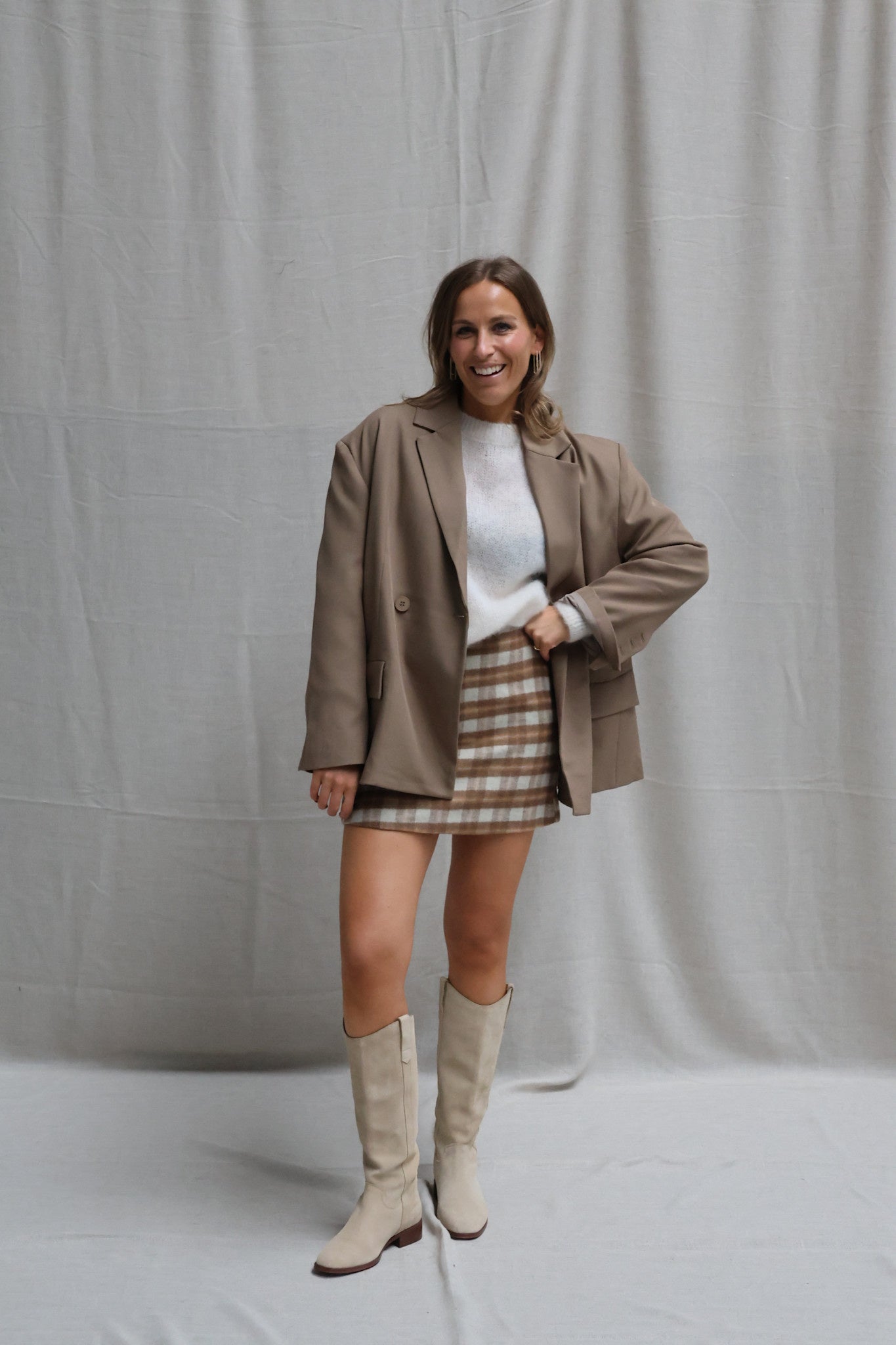 Amandine carreaux skirt camel