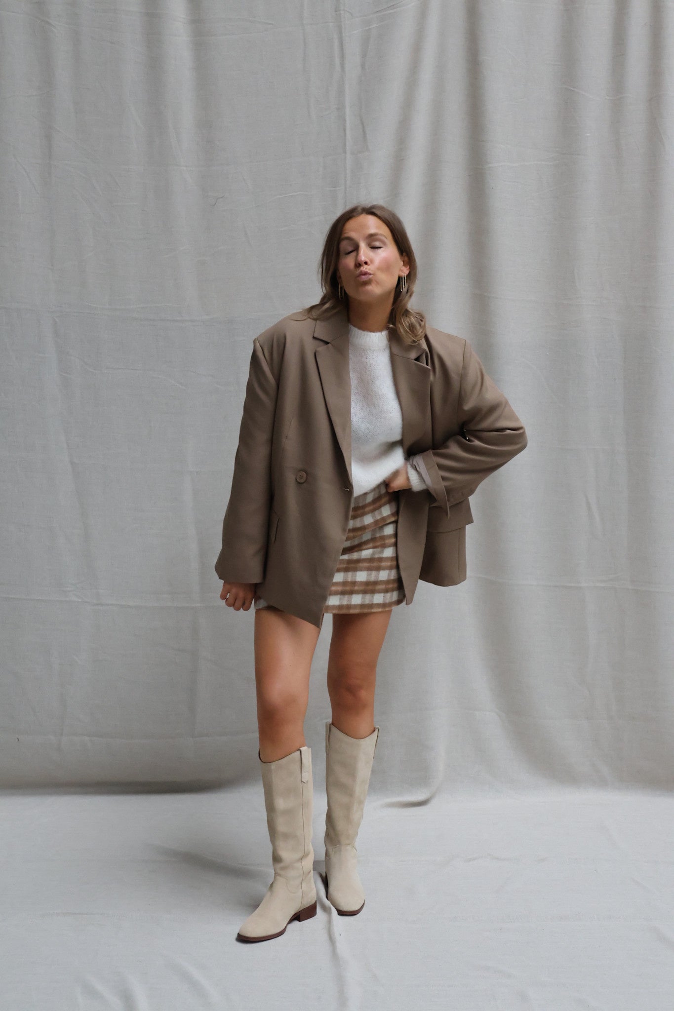 Amandine carreaux skirt camel