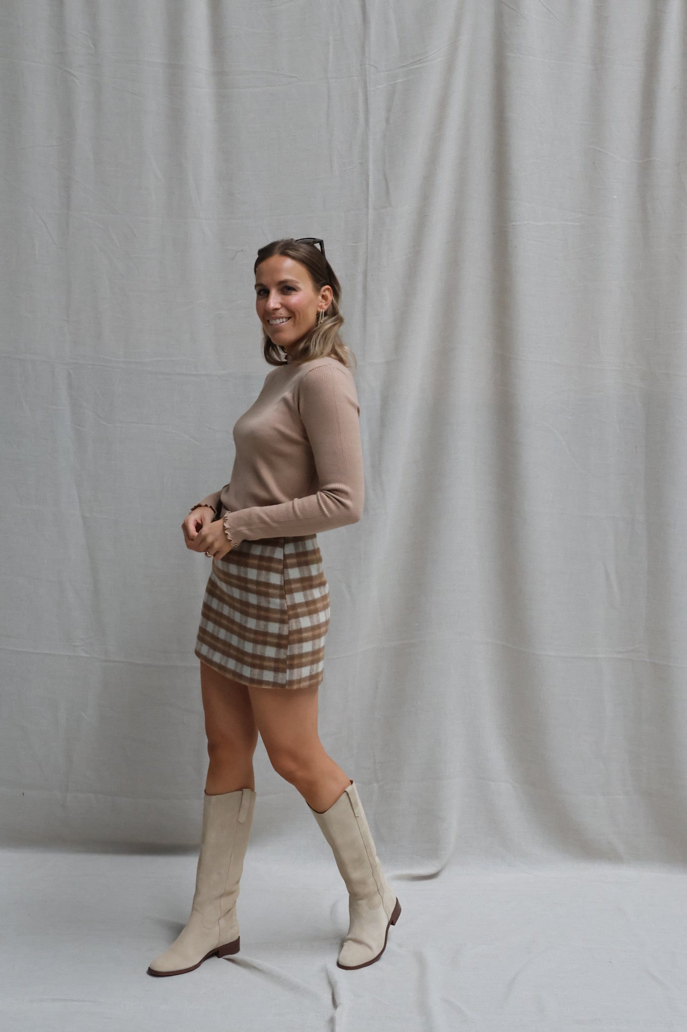 Amandine carreaux skirt camel