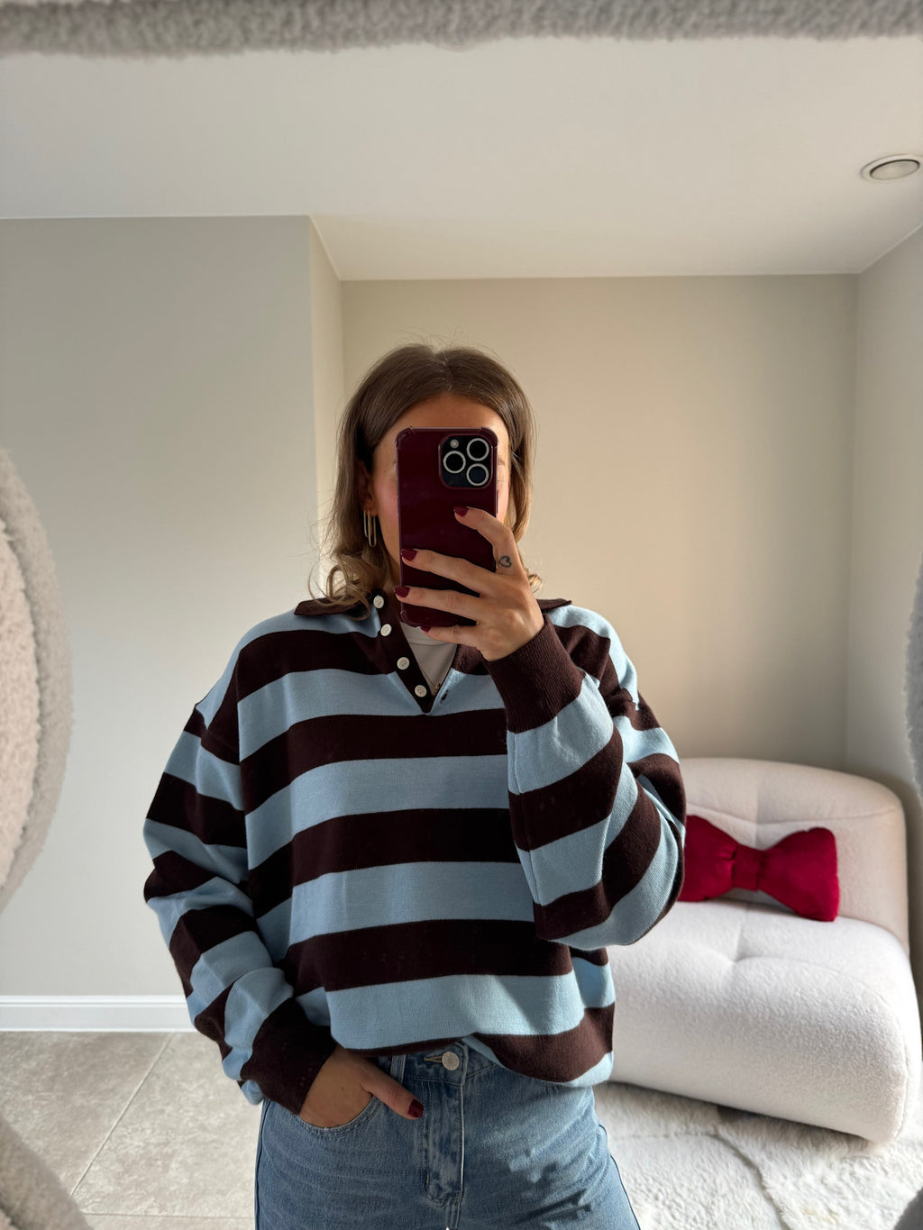 Ella polo trui bruin/blauw