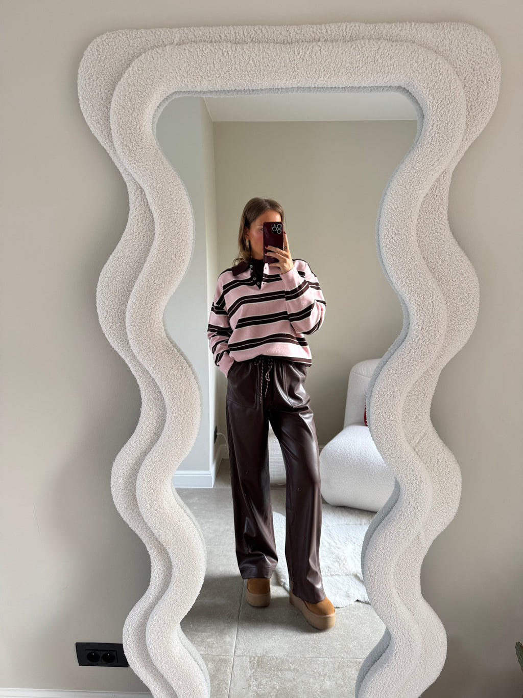 Bieke striped polo brown/pink