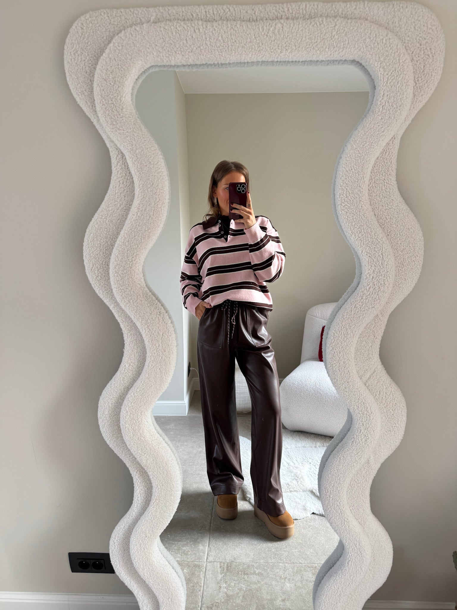 Bieke striped polo brown/pink