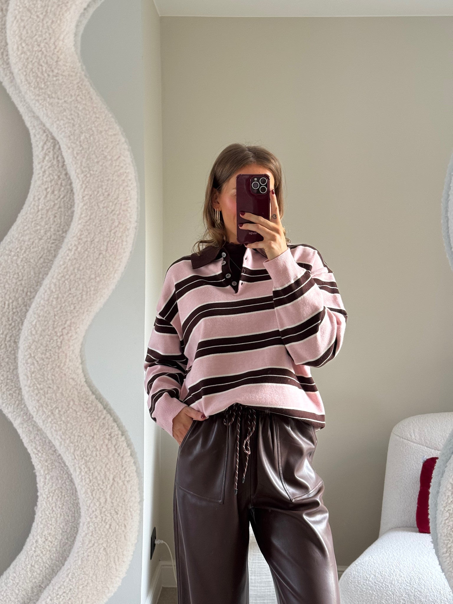 Bieke striped polo brown/pink