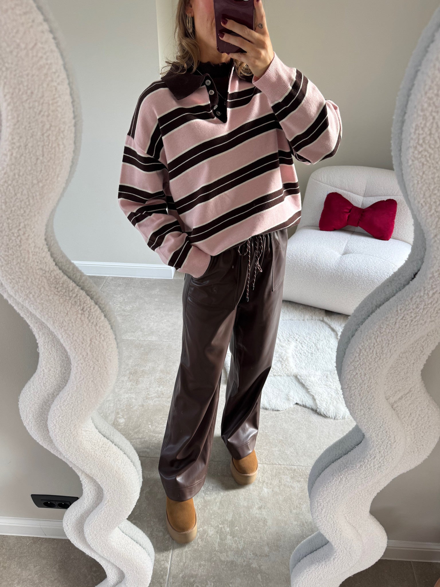 Bieke striped polo brown/pink