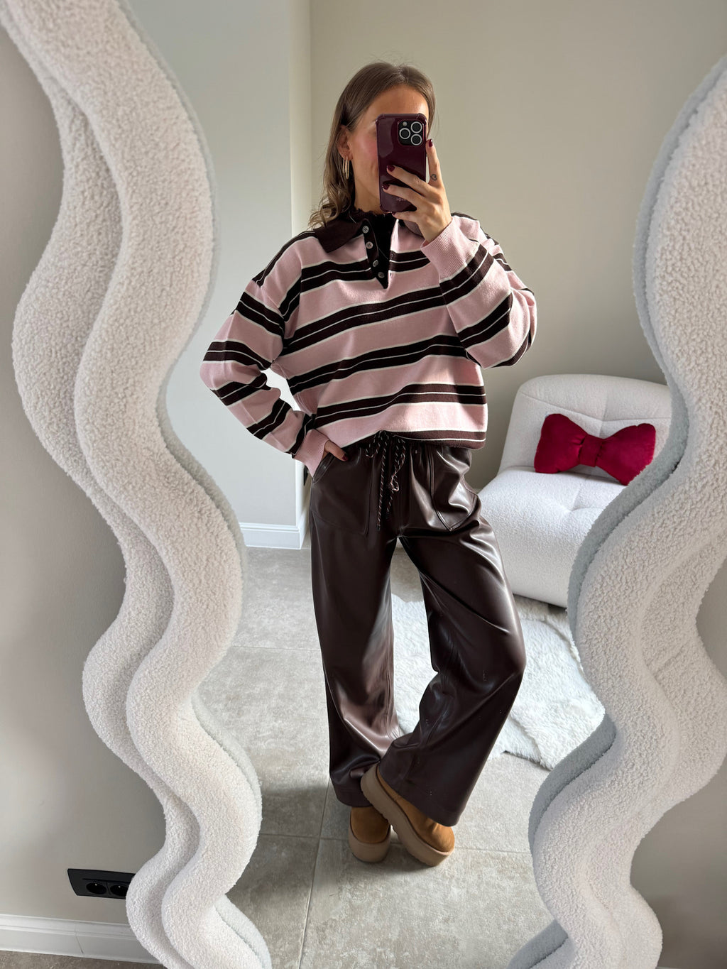 Bieke striped polo brown/pink