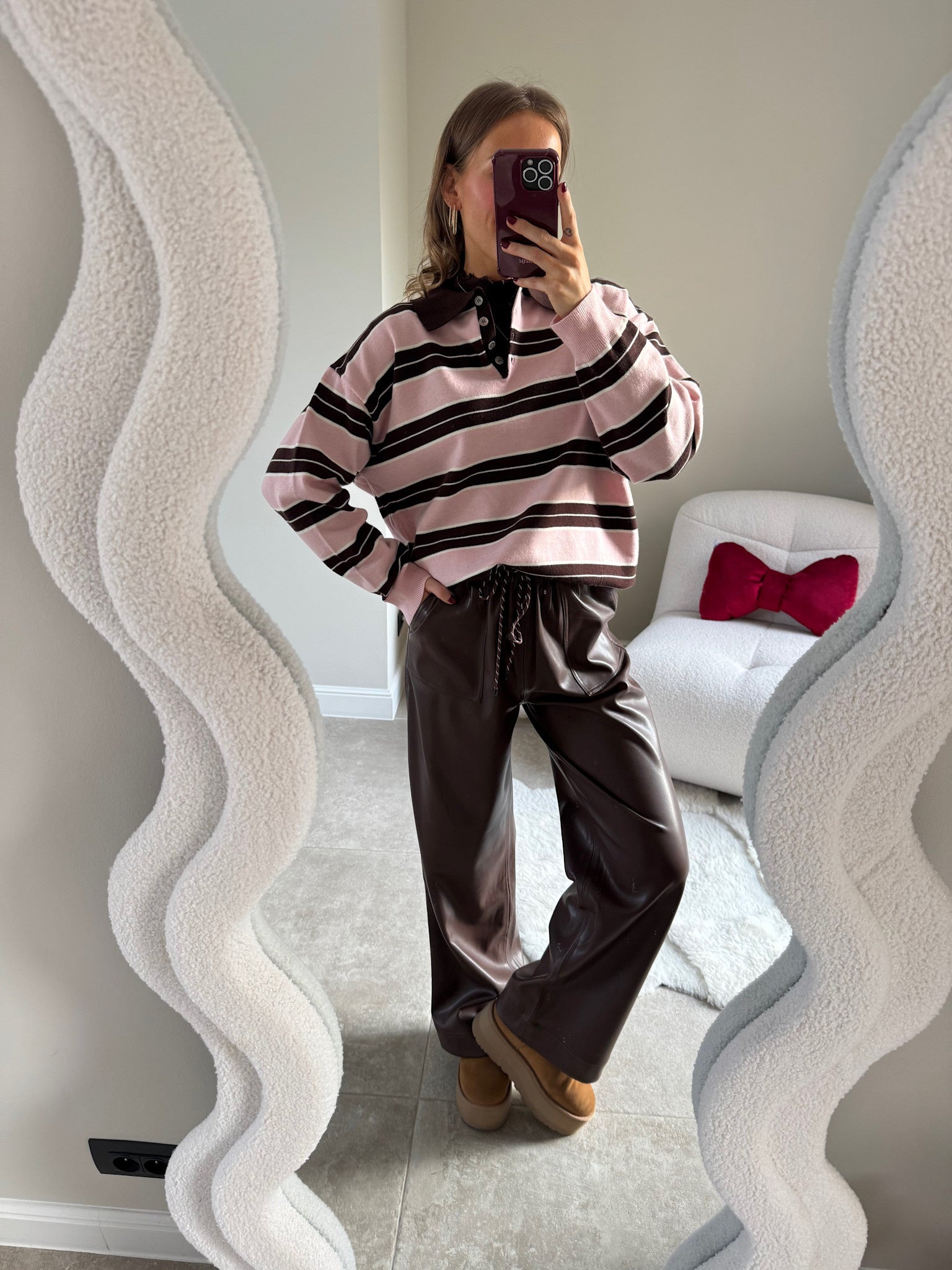 Bieke striped polo brown/pink