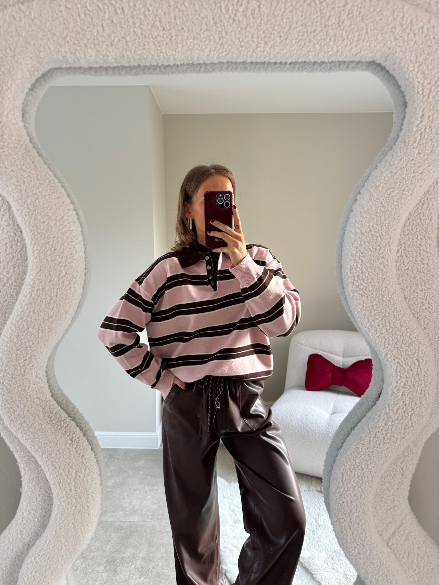 Bieke striped polo brown/pink