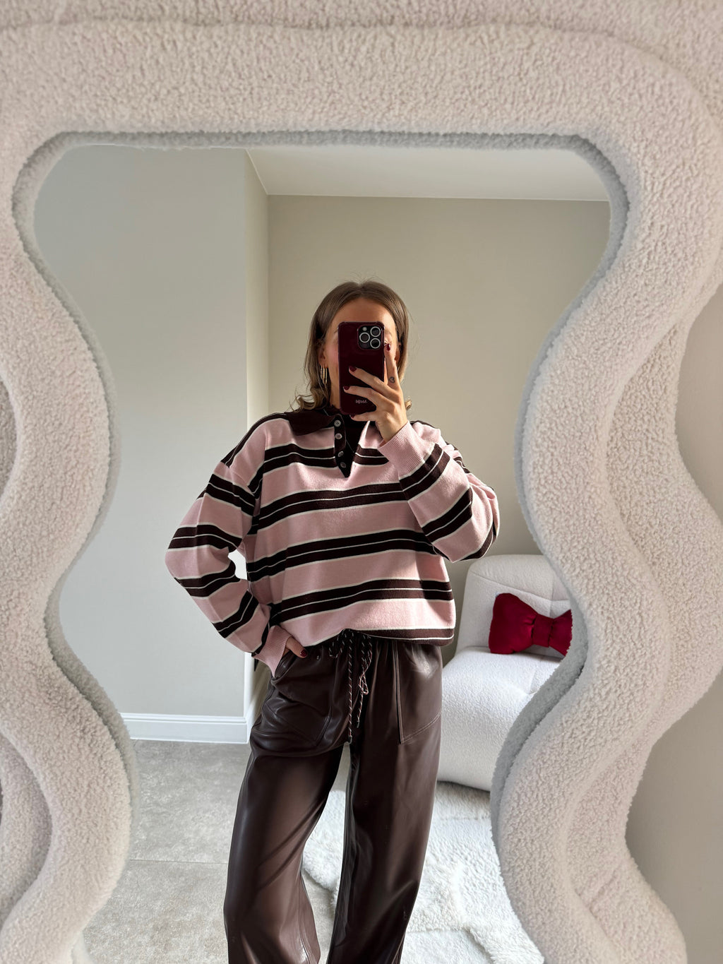 Bieke striped polo brown/pink