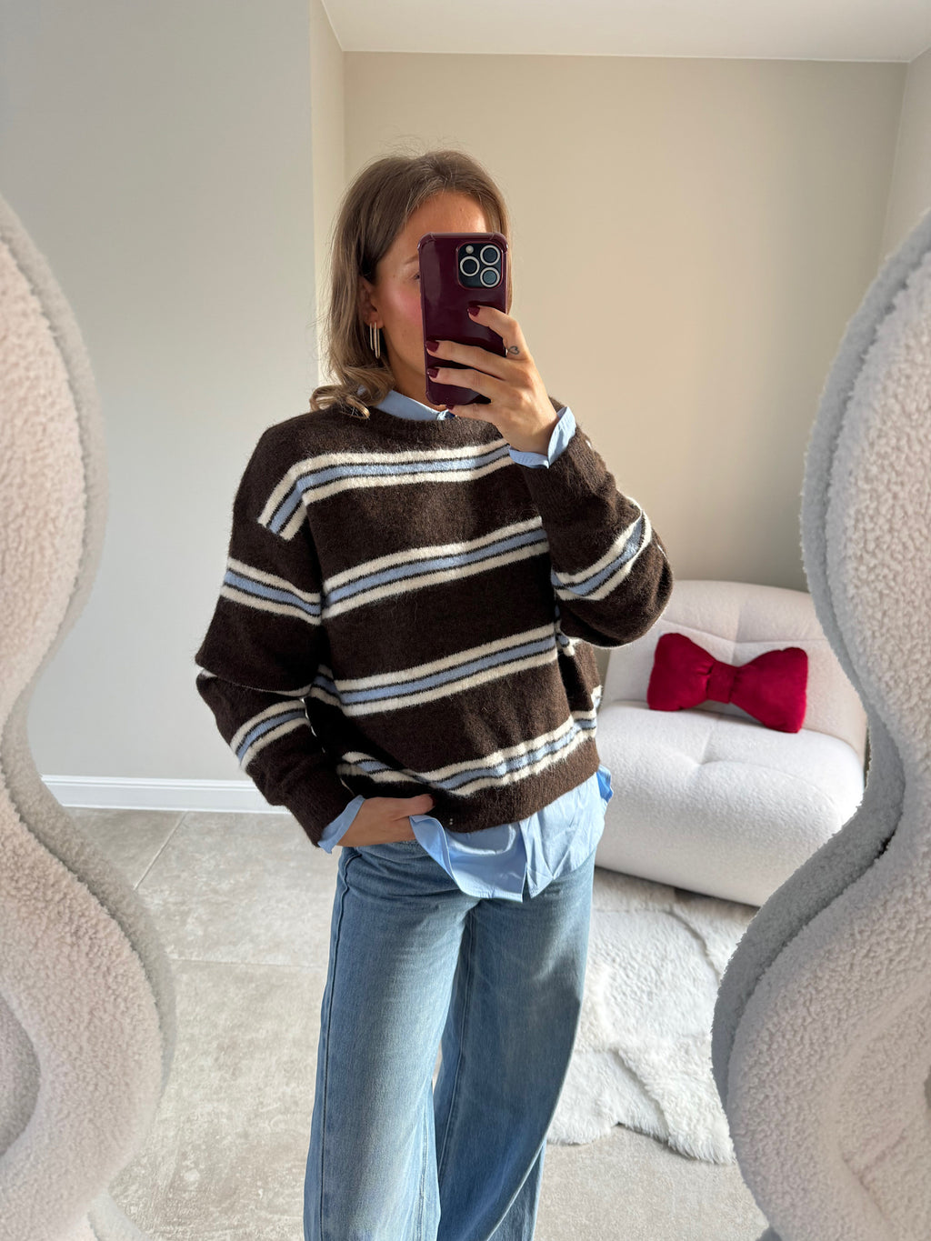 Mila gestreepte trui blauw/bruin