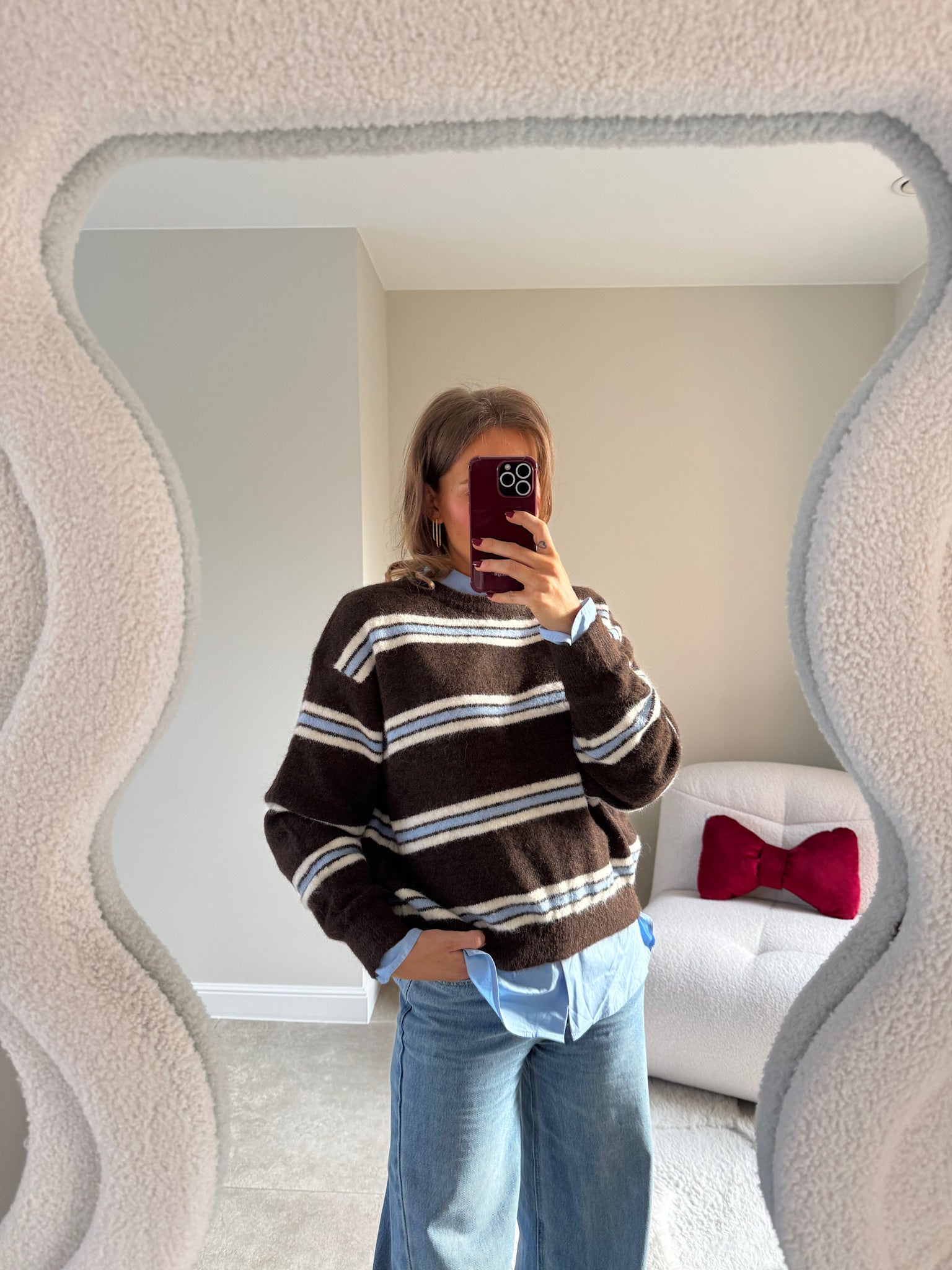 Mila gestreepte trui blauw/bruin