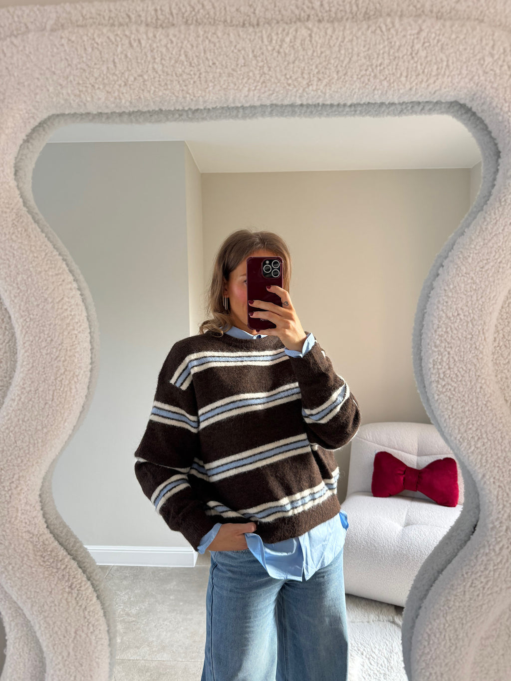 Mila gestreepte trui blauw/bruin