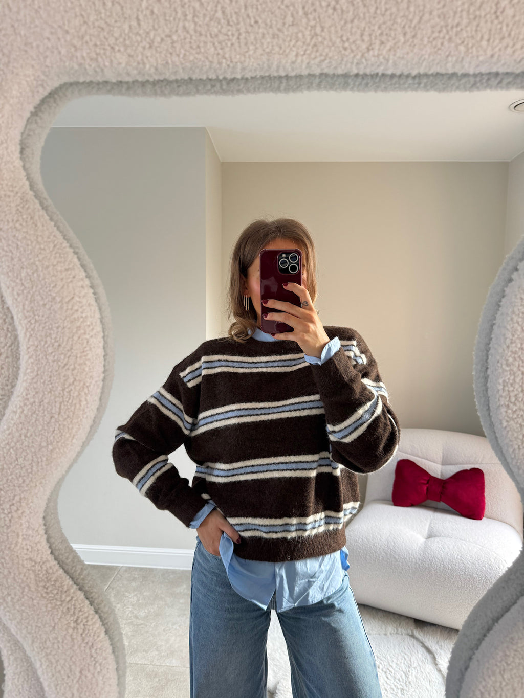 Mila gestreepte trui blauw/bruin