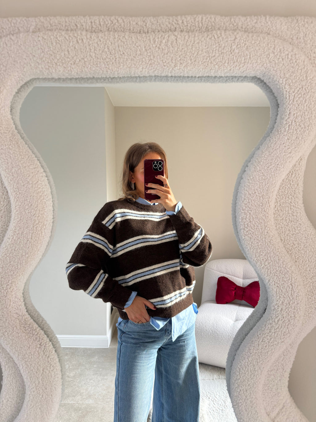 Mila gestreepte trui blauw/bruin