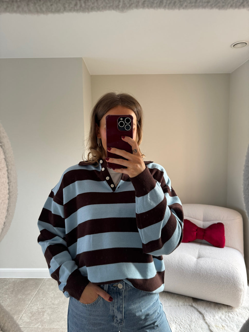 Ella polo trui bruin/blauw