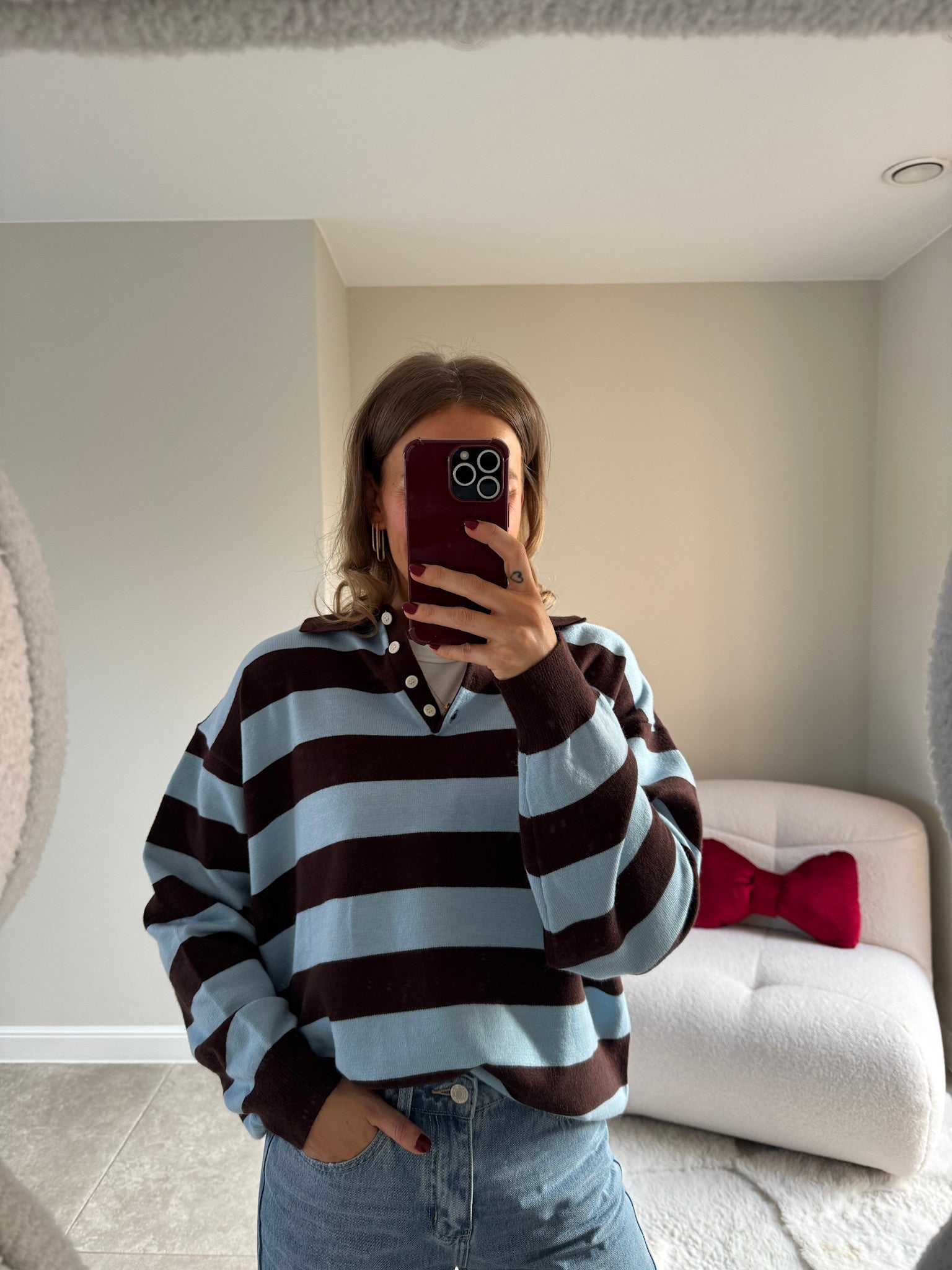 Ella polo trui bruin/blauw