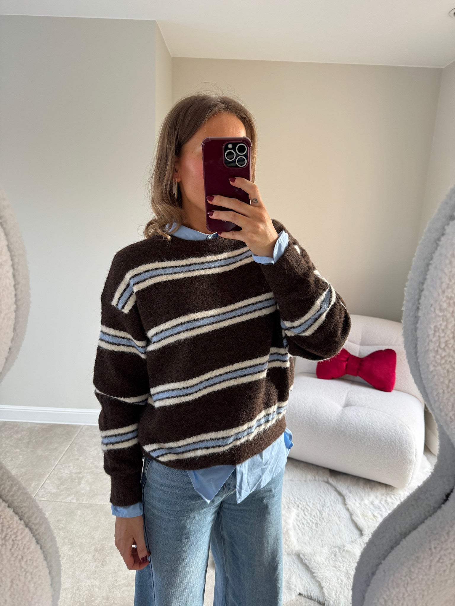 Mila gestreepte trui blauw/bruin