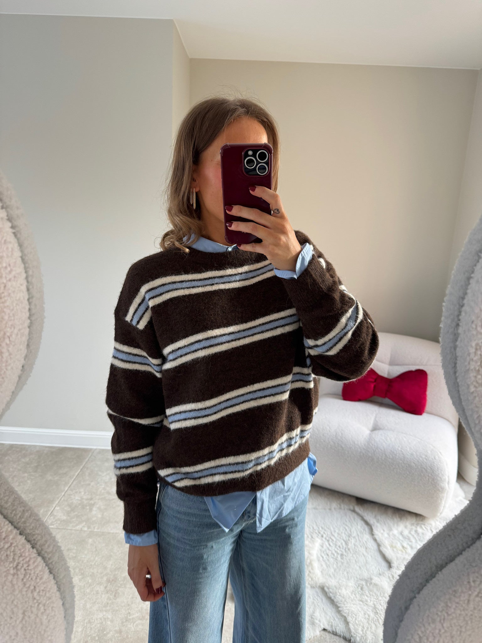 Mila gestreepte trui blauw/bruin