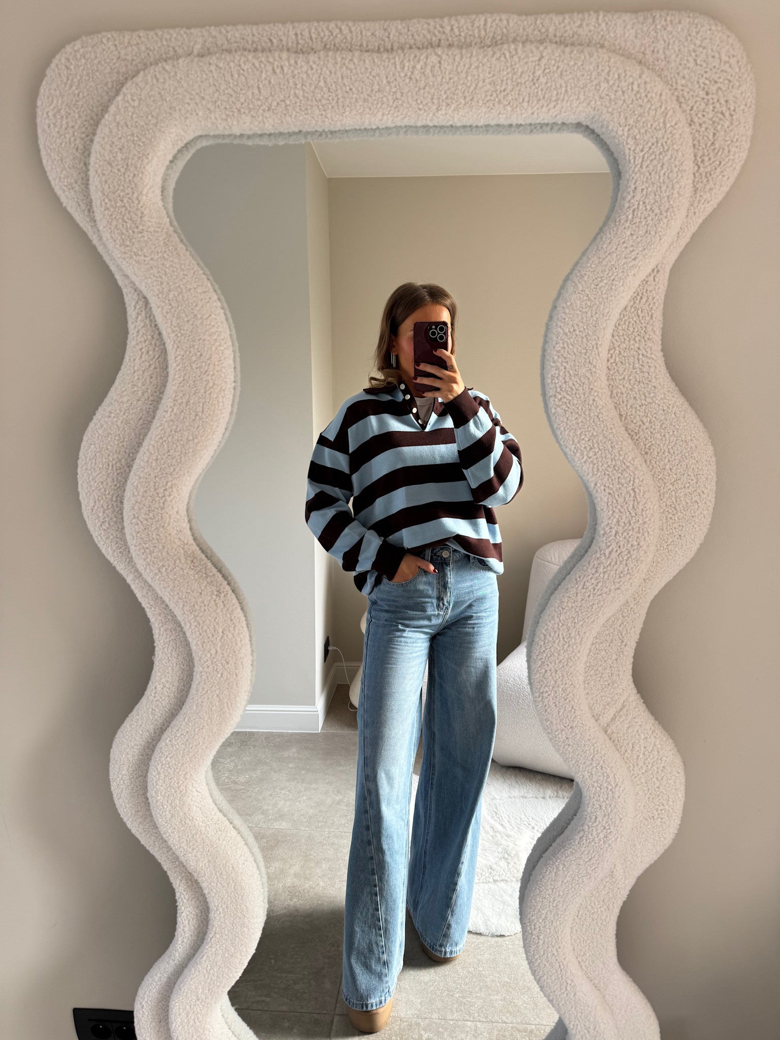 Ella polo trui bruin/blauw