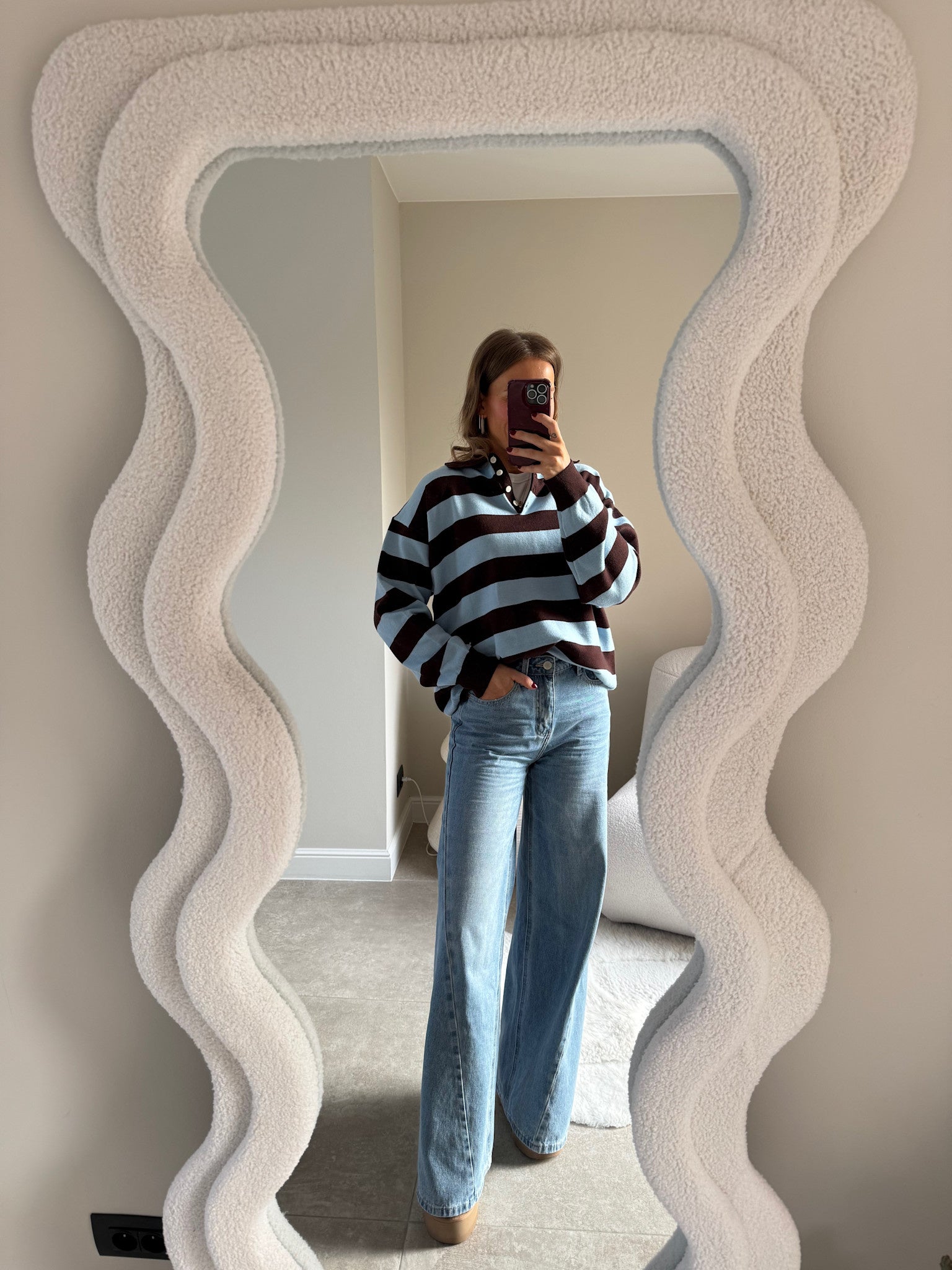 Ella polo trui bruin/blauw