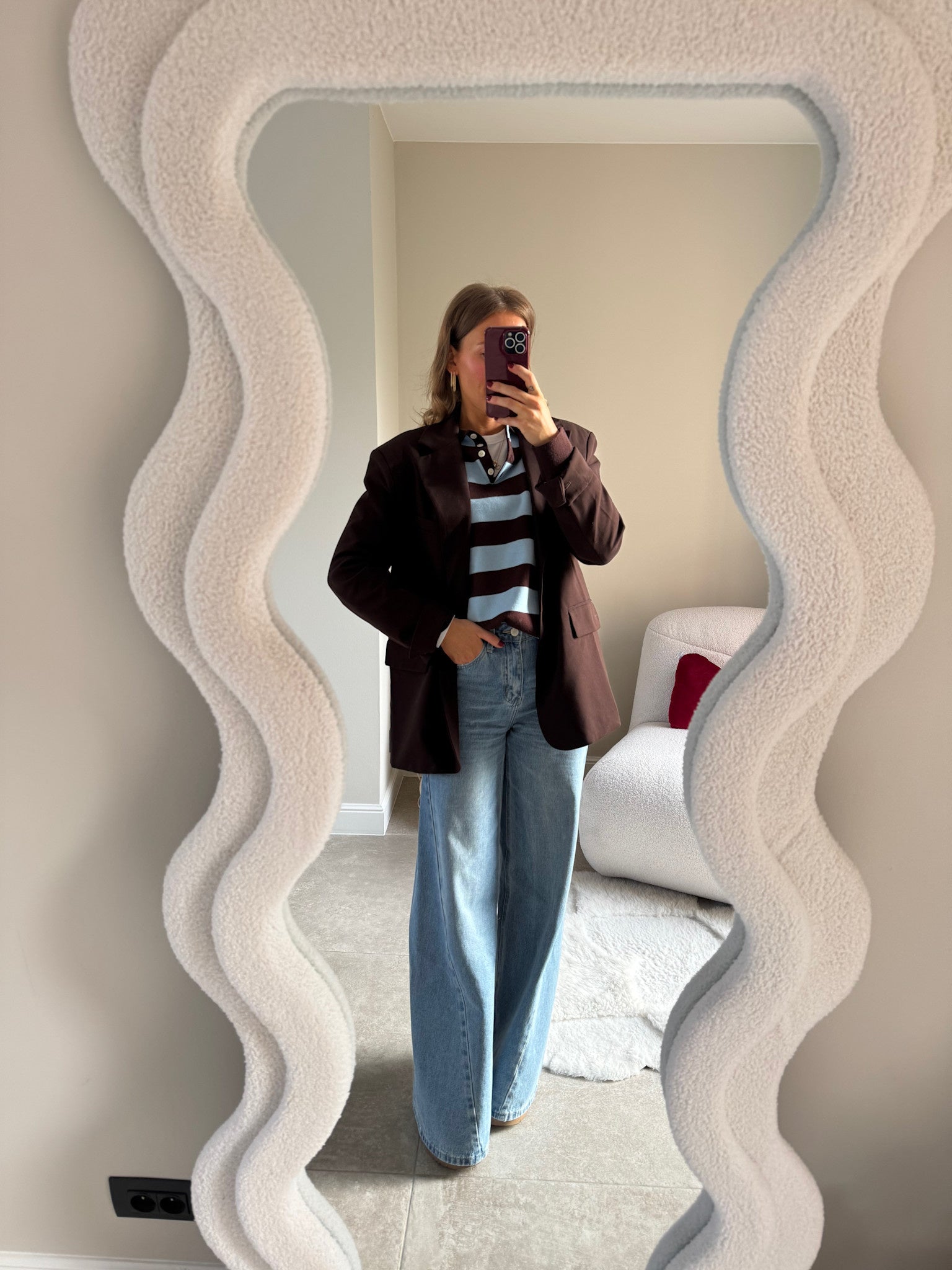 Ella polo trui bruin/blauw