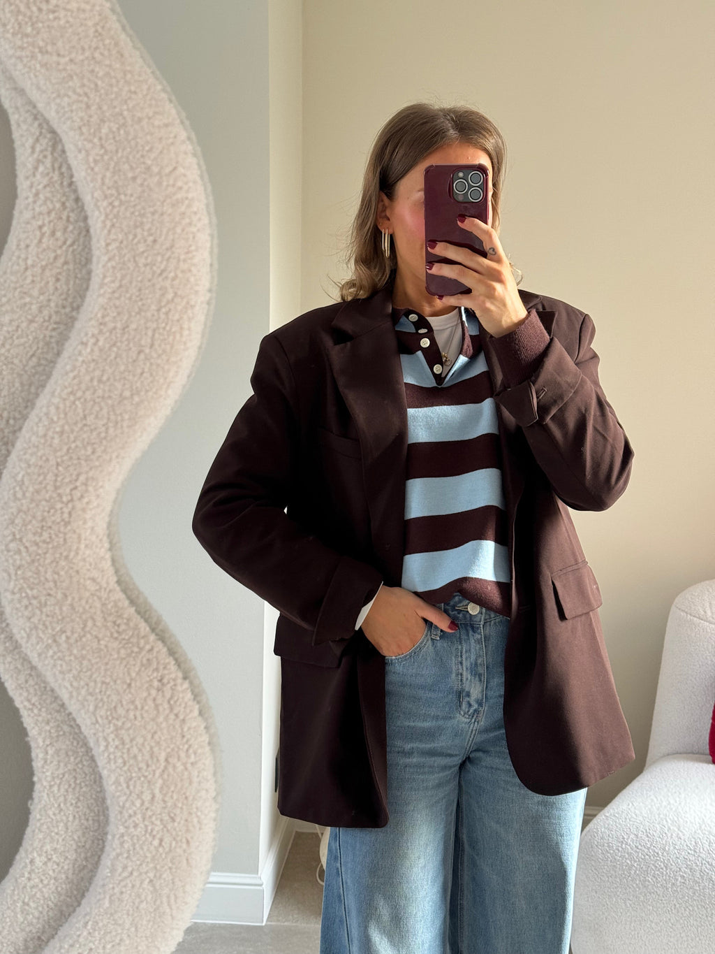 Ella polo trui bruin/blauw