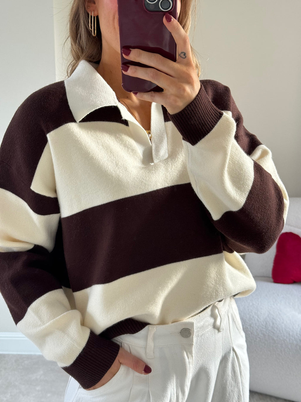 Lucia striped polo brown