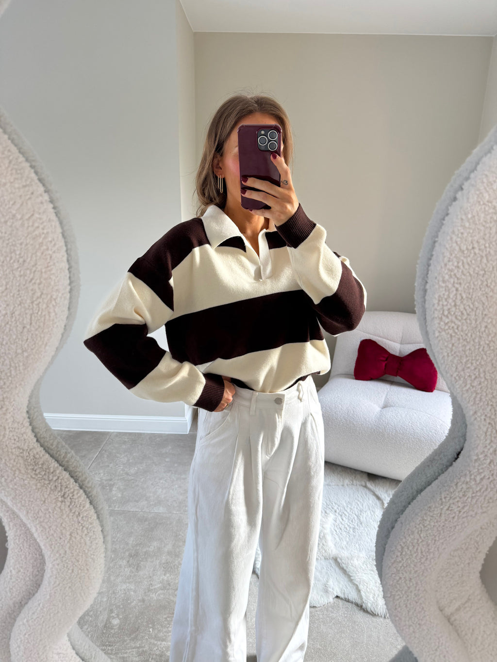 Lucia striped polo brown