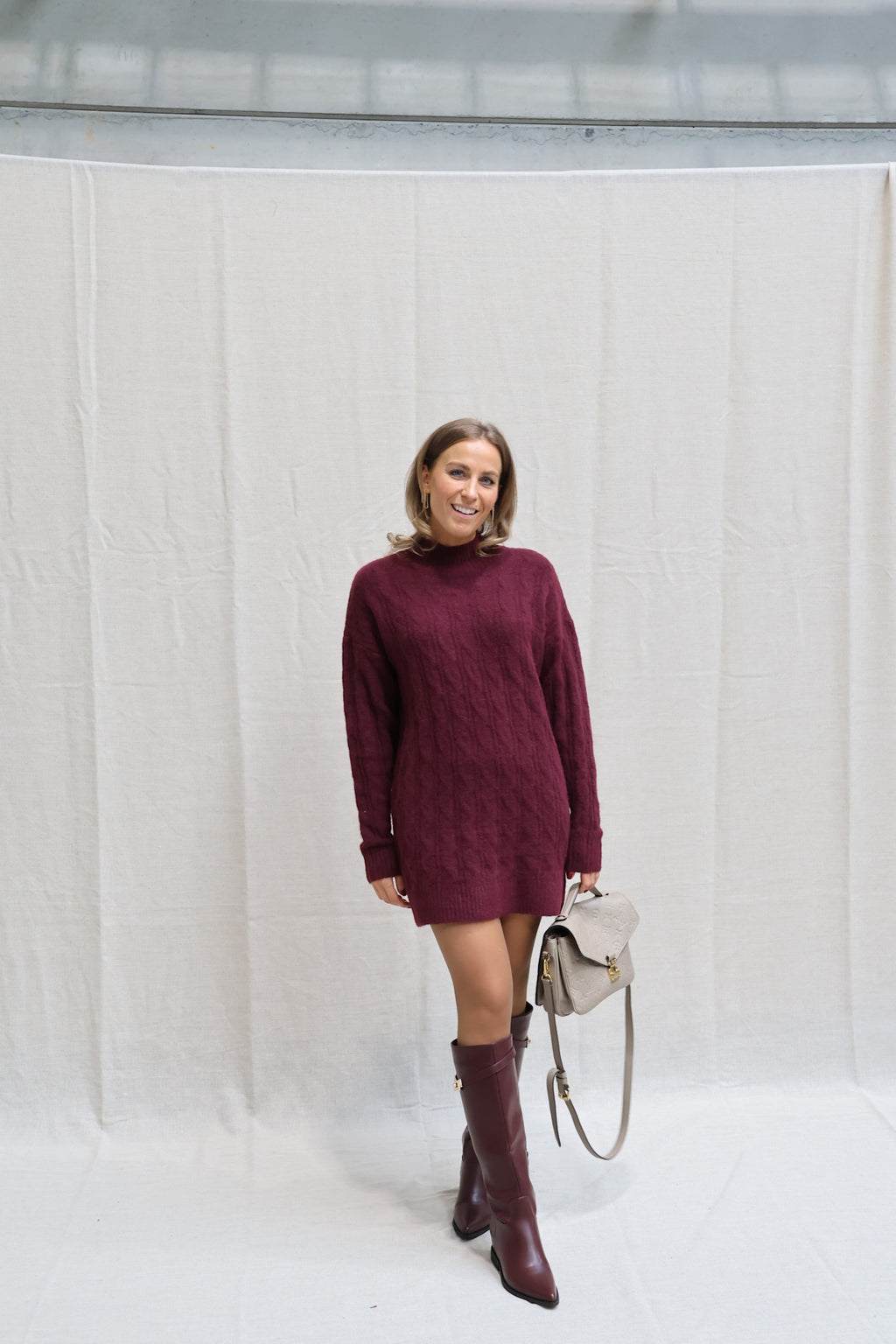 Babette cable knit dress burgundy