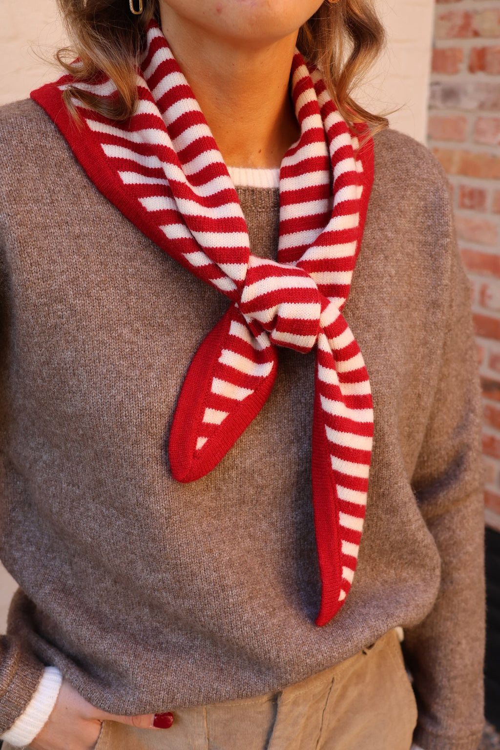 Eliza striped scarf rood/wit