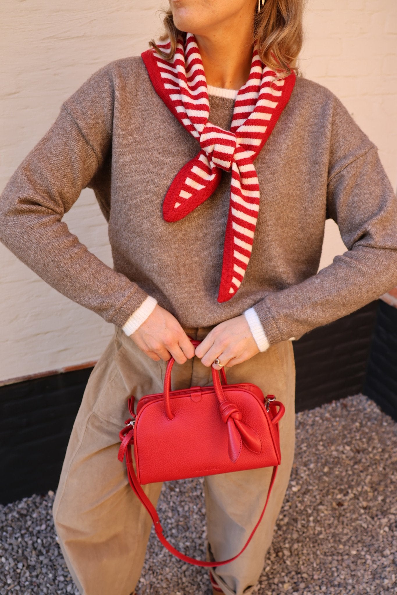 Eliza striped scarf rood/wit