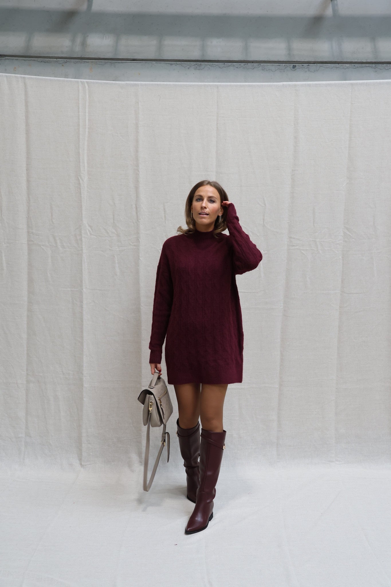 Babette cable knit dress burgundy